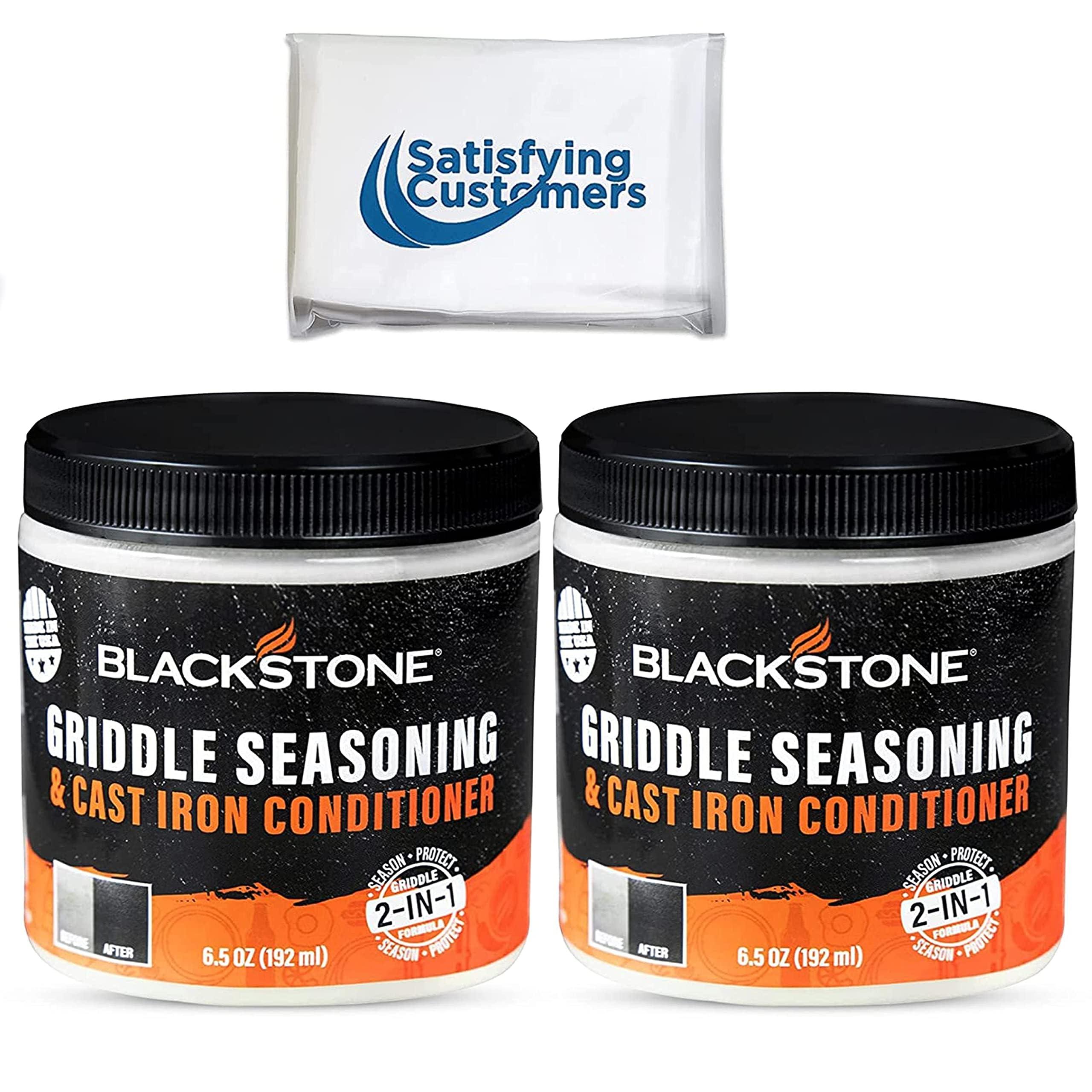 SATISFYING CUSTOMERS Blackstone 2-IN-1 Griddle & Cast Iron Seasoning Conditioner 6.5 OZ Effective Seasoning Rub Formula Food Safe Easy to Use Cleaner & Conditioner with Satisfying Customers Travel Tissue (2Pack)