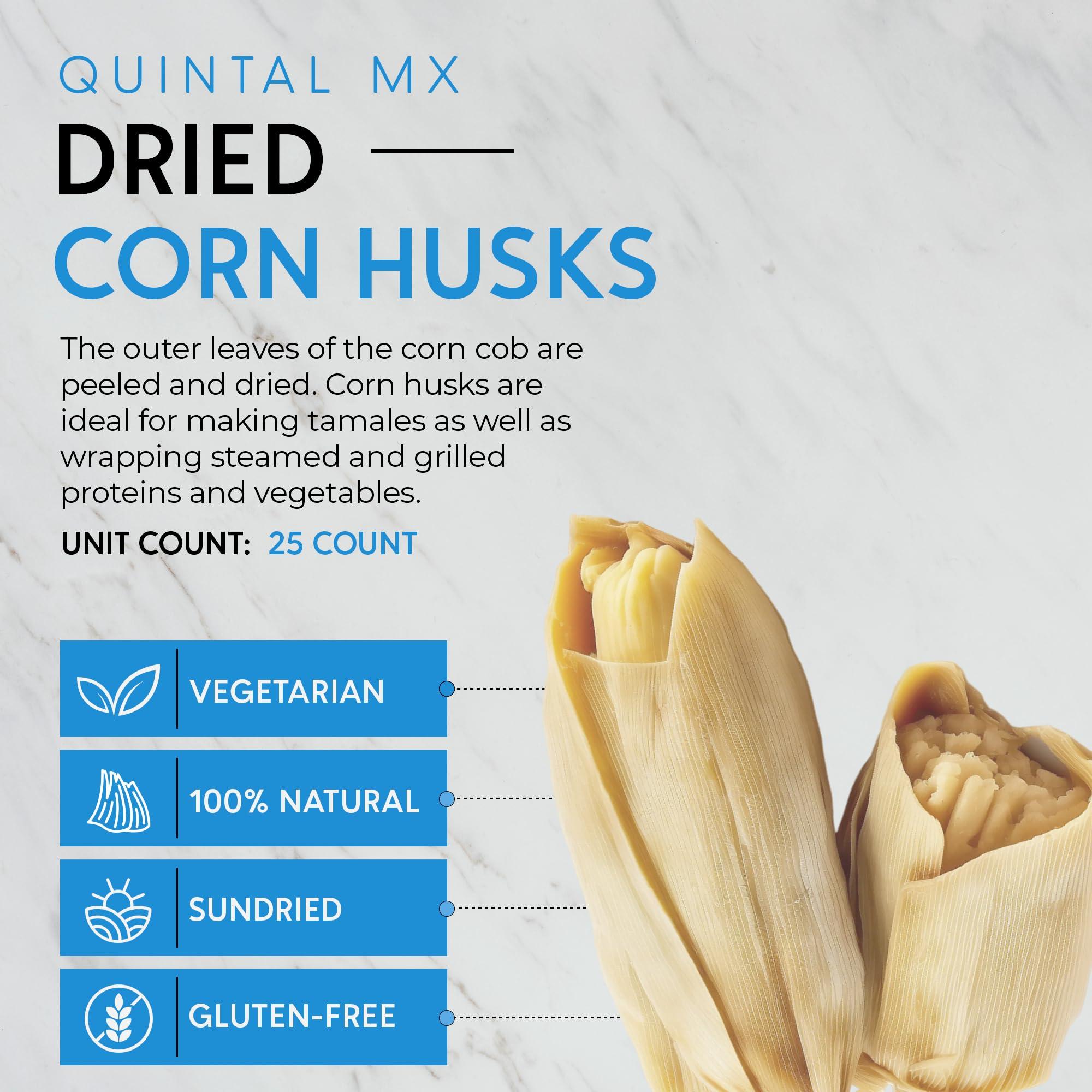 QUINTAL MX Quintal Mx Premium Corn Husk (25 Pcs) - Naturally Dried Mexican Corn Husk - Corn Husk for Tamale Wrappers - Corn Husk Wrappers For Mexican & Grilled Dishes - Hojas Para Tamal Wrappers - Gluten Free
