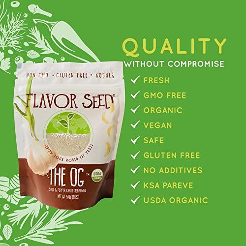 Flavor Seed Flavor Seed The OG Organic Salt Pepper Garlic Seasoning Mix. Organic Popcorn Seasoning. Seasonings and Spices for Cooking. Plant Based, Preservative Free, Non GMO, Keto, Paleo, Gluten Free, Kosher, Dairy Free, Vegan Spice Blend. Resealable 5 oz Pouch