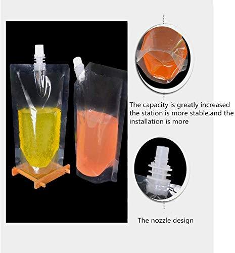 Haohotip 100PCS Drink Pouches with Plastic Clear Smoothie Packaging Bags Container Heavy Duty Hand-held Leak-Proof Reclosable Drink Pouches for Frozen Juice Liquor Drinks Flasks (380ml Straight Mouth Bag)