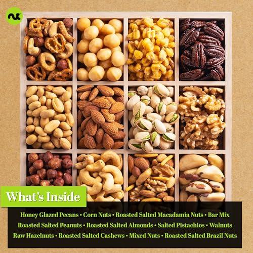 Nut Cravings NUT CRAVINGS Gourmet Collection - Thank You Nuts Gift Basket with TY Ribbon + Greeting Card in Reusable Wooden Tray (12 Assortments) Food Platter Appreciation Care Package Kosher