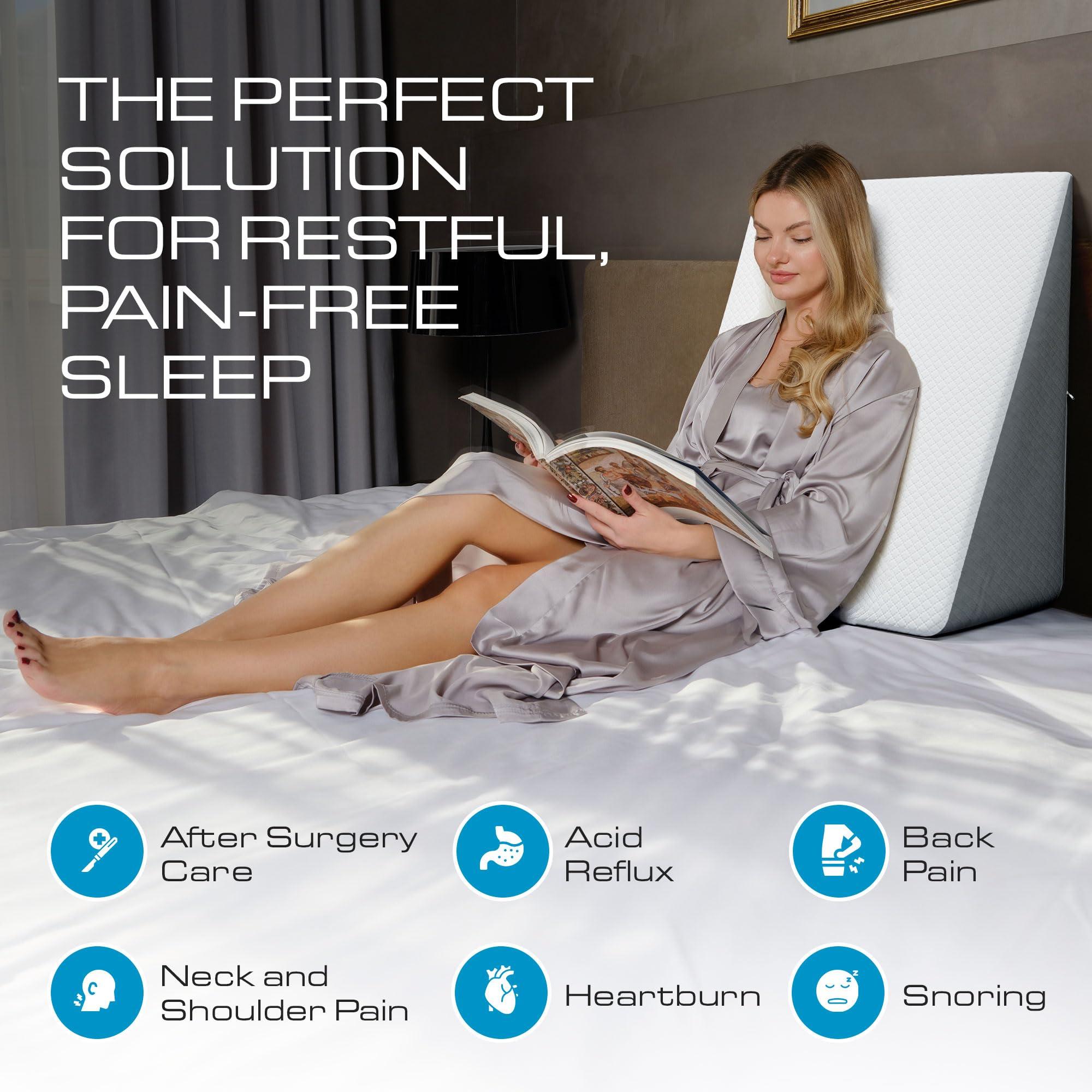 Klbs Kolbs Bed Wedge Pillow for Sleep Apnea, Sleeping Comfort, Relaxing, Acid Reflux, Heartburn and Back Pain Relief. Cushion for Sitting Up in Bed. Memory Foam Top, Chic Jacquard Washable Cover.