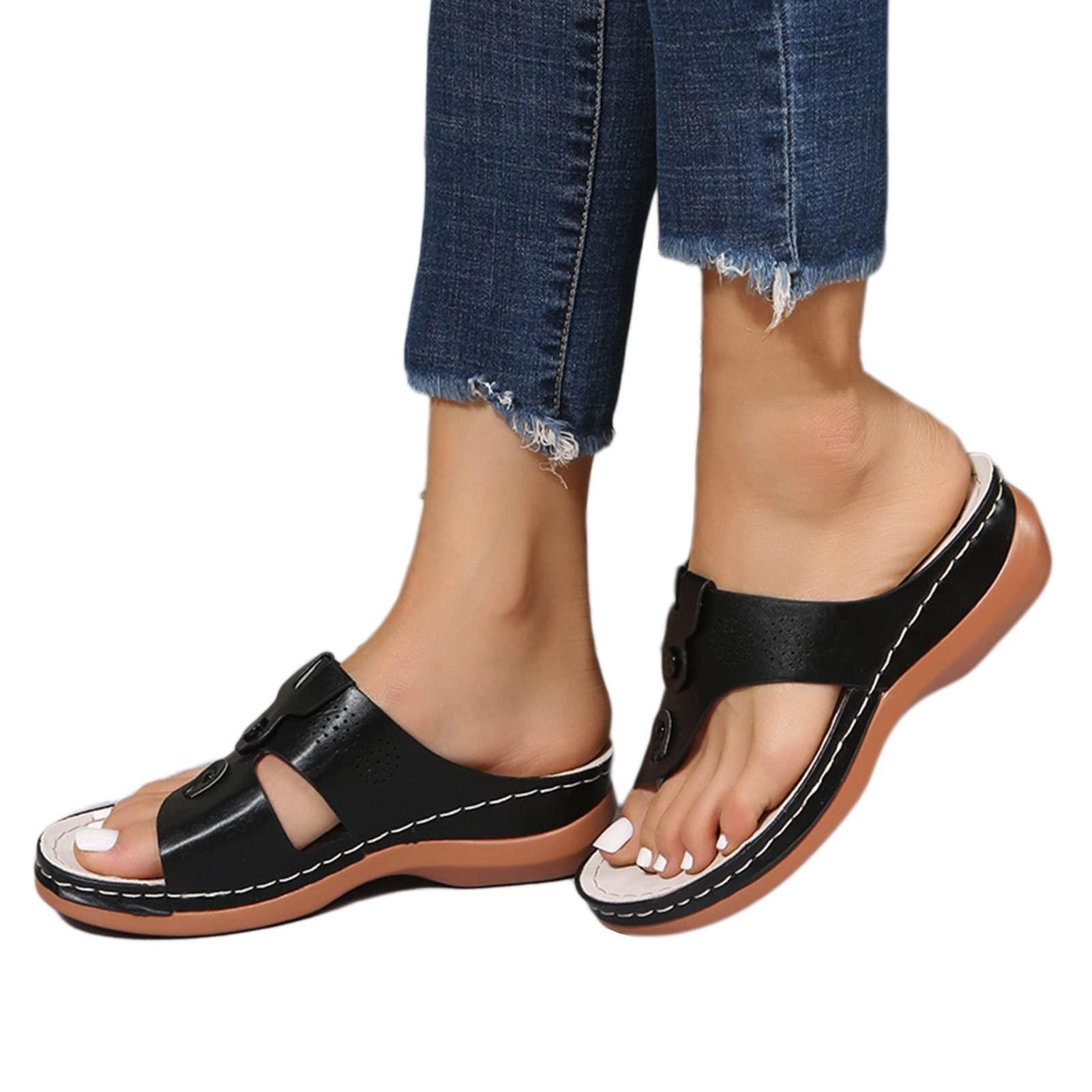 WCXTY Big Toe Foot Correction Flip Flops Womens,Summer Casual Plantar Fasciitis Slippers Women,Stylish Soft Bunion Corrector Beach Sandals,for Hallux Valgus (Color : Black, Size : 6.5)