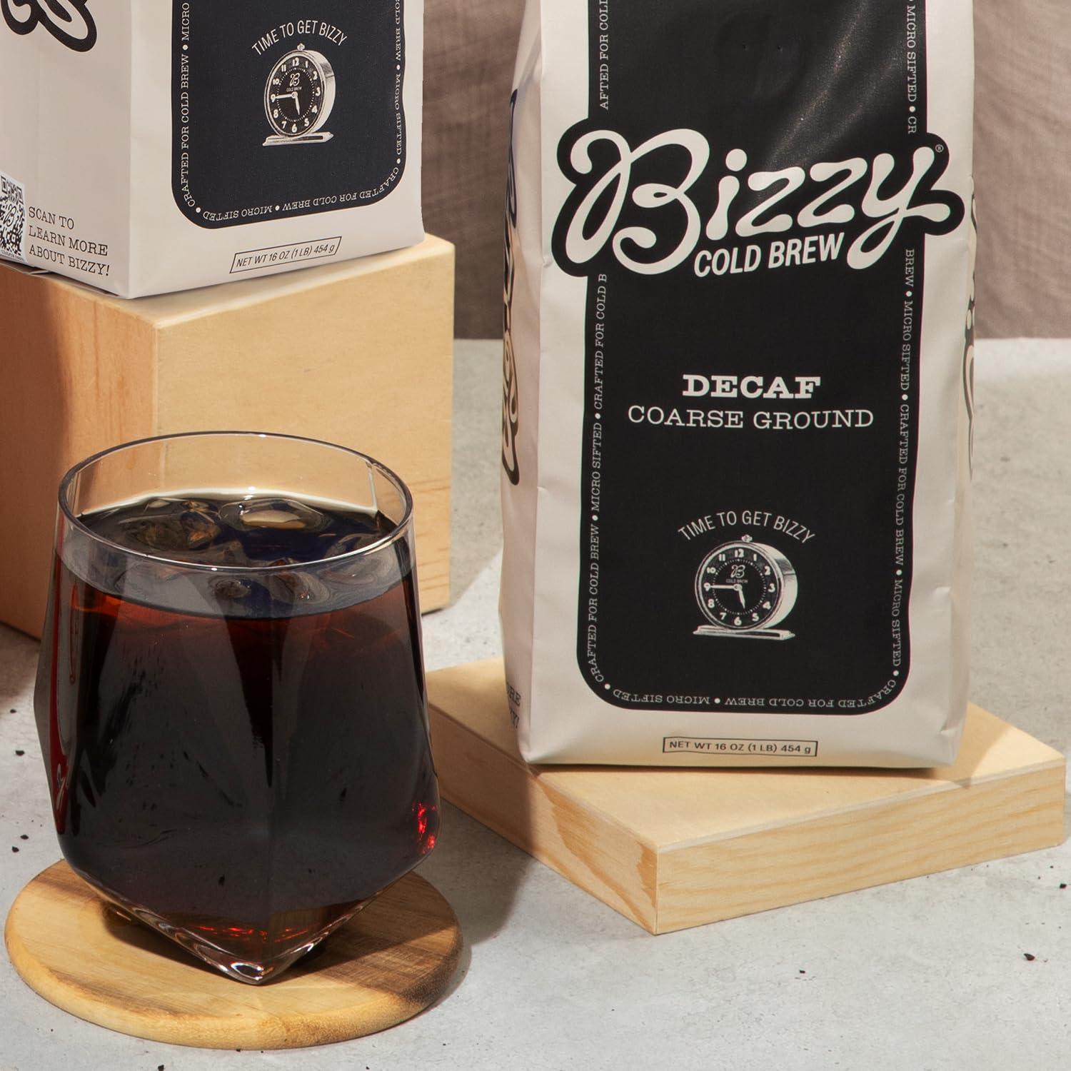 Bizzy Bizzy Cold Brew Coffee | Decaf Bundle | Coarse Ground Coffee + Brew Bags | Micro Sifted | Specialty Grade | 100% Arabica | 1 LB and 12ct Brew Bags