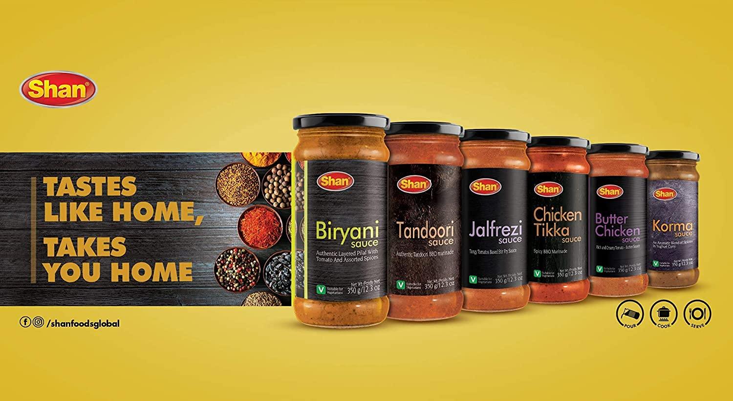 Shan Shan Tandoori Cooking Sauce 12.3oz (350g) Tandoori Marinade for Chicken, BBQ, & Grilled Meat Indian Spices & Tandoori Masala Authentic Tandoori Flavor at Home No Preservatives (Pack of 1)