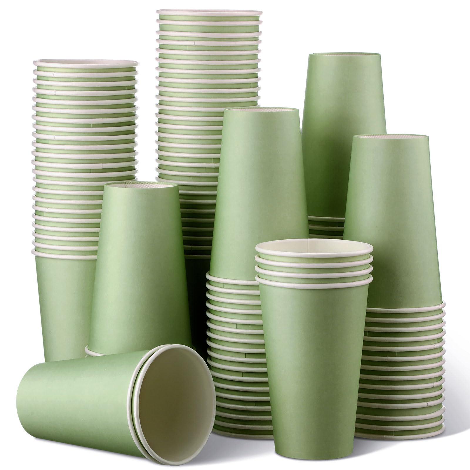 Funtery Funtery 100 Count Paper Cups Disposable Bridal Shower Cups Paper Cups for Wedding Holiday Picnic Party Coffee Beverage Tea(16 oz,Sage Green)