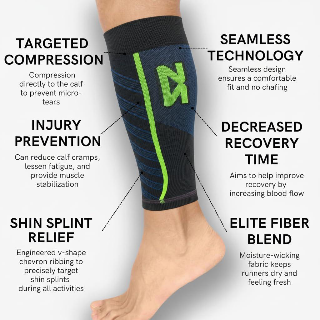 Zensah Zensah Featherweight Compression Leg Sleeves - Relieve Shin Splints, Calf Strains (Charcoal/Blue, Medium)