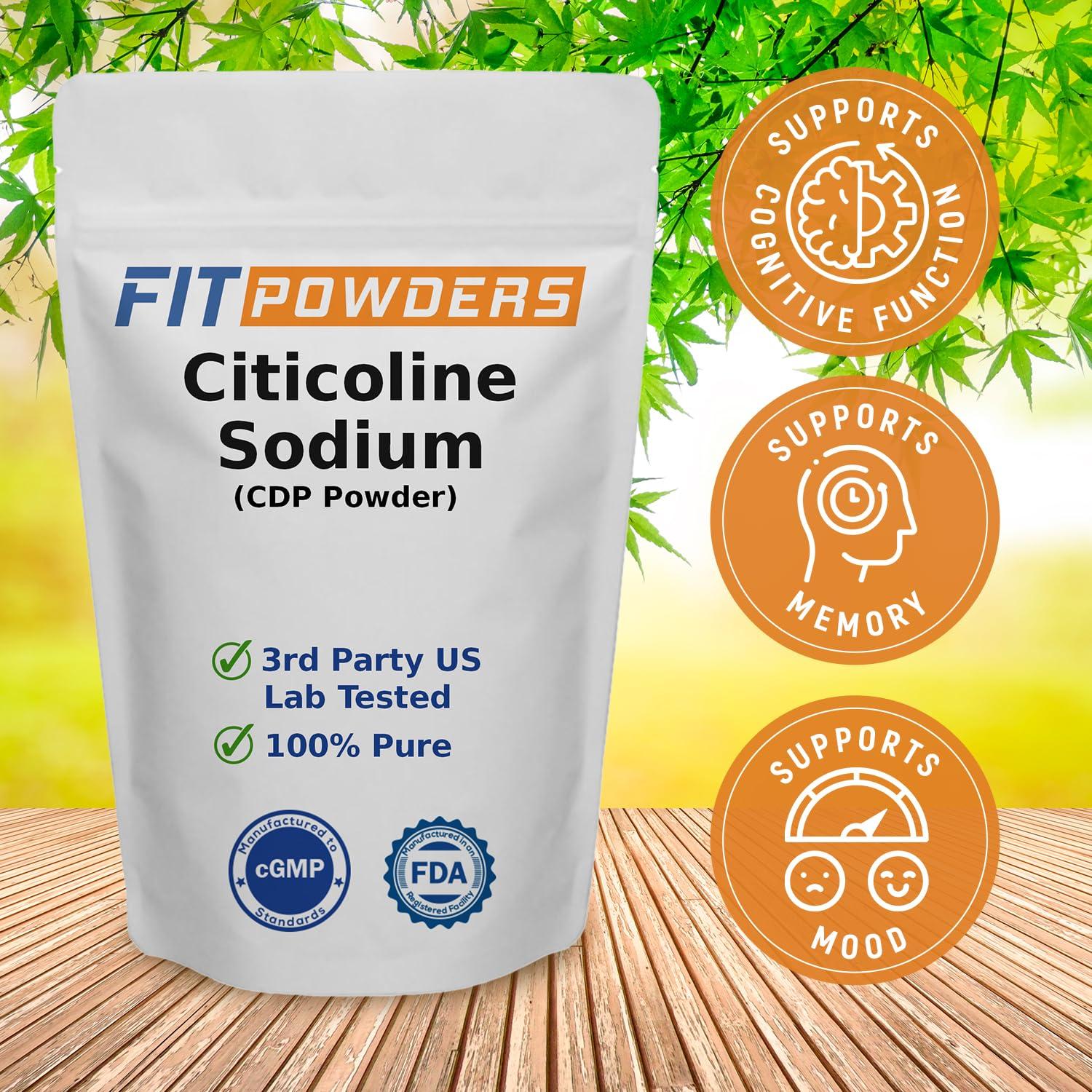 FitPowders FitPowders Citicoline Powder, CDP Choline Powder 100% Pure with Scoop, Non-GMO, Cognitive Supplement for Memory and Learning (100 Grams)