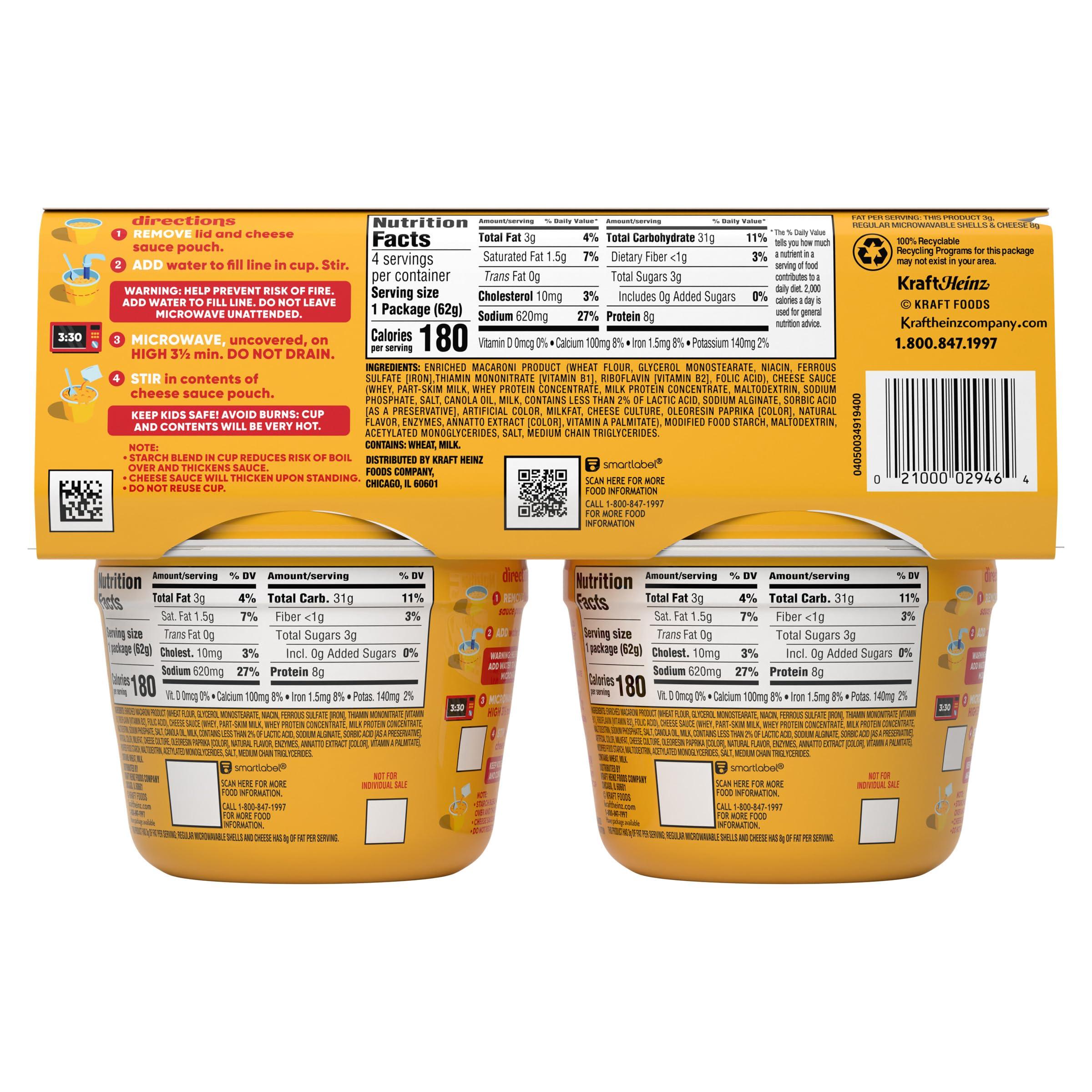 Velveeta Velveeta Shells & Cheese Microwaveable Shell Pasta with 2% Milk Cheese, 4 ct Pack, 2.19 oz Cups