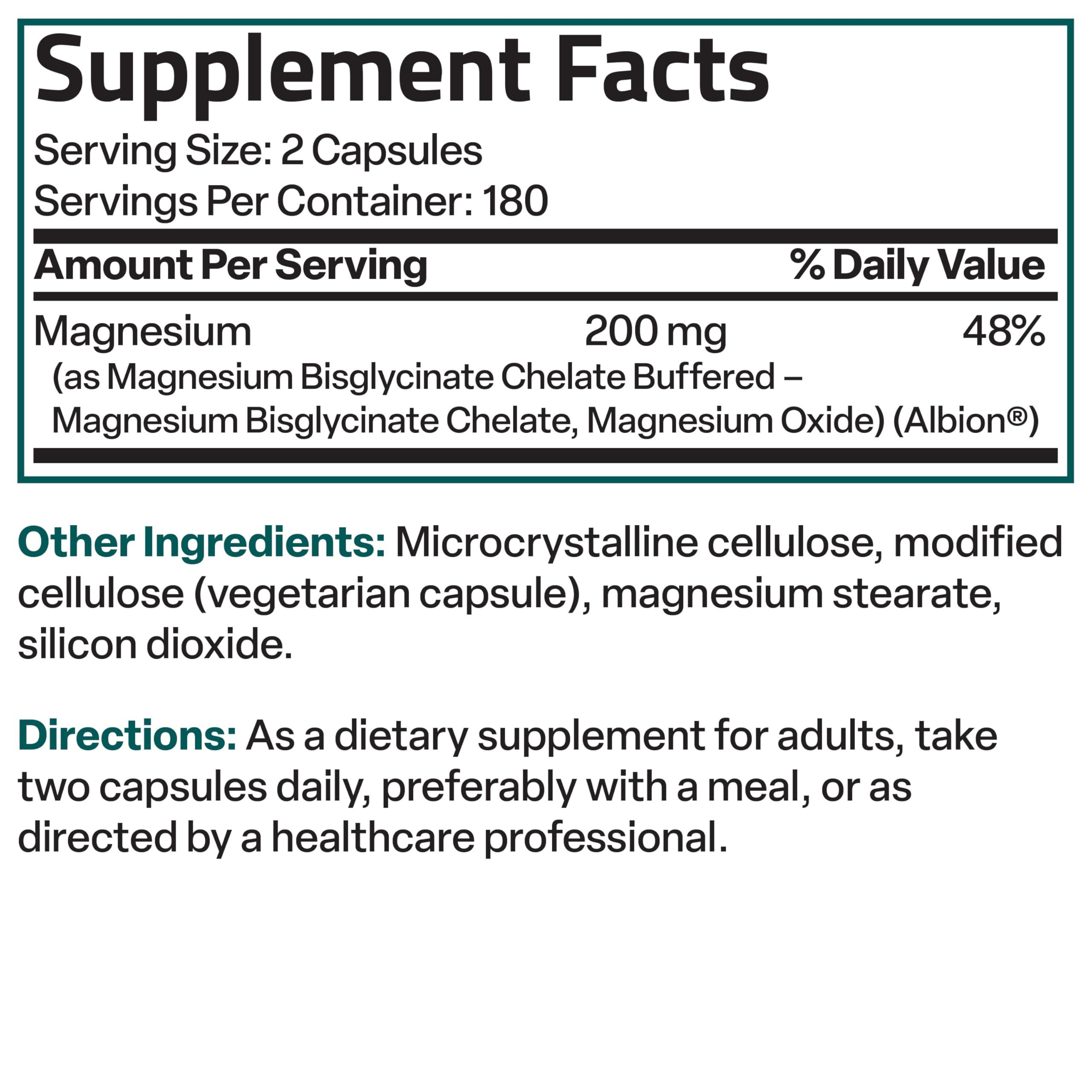 Bronson Bronson Magnesium Glycinate 200 MG per Serving Chelated for High Absorption, Gentle On Stomach, Non-GMO, 360 Vegetarian Capsules