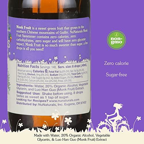 NuNaturals NuNaturals All-Natural Monk Fruit Liquid Plant-Based Sweetener, Zero-Calorie, Low Glycemic, 2 oz
