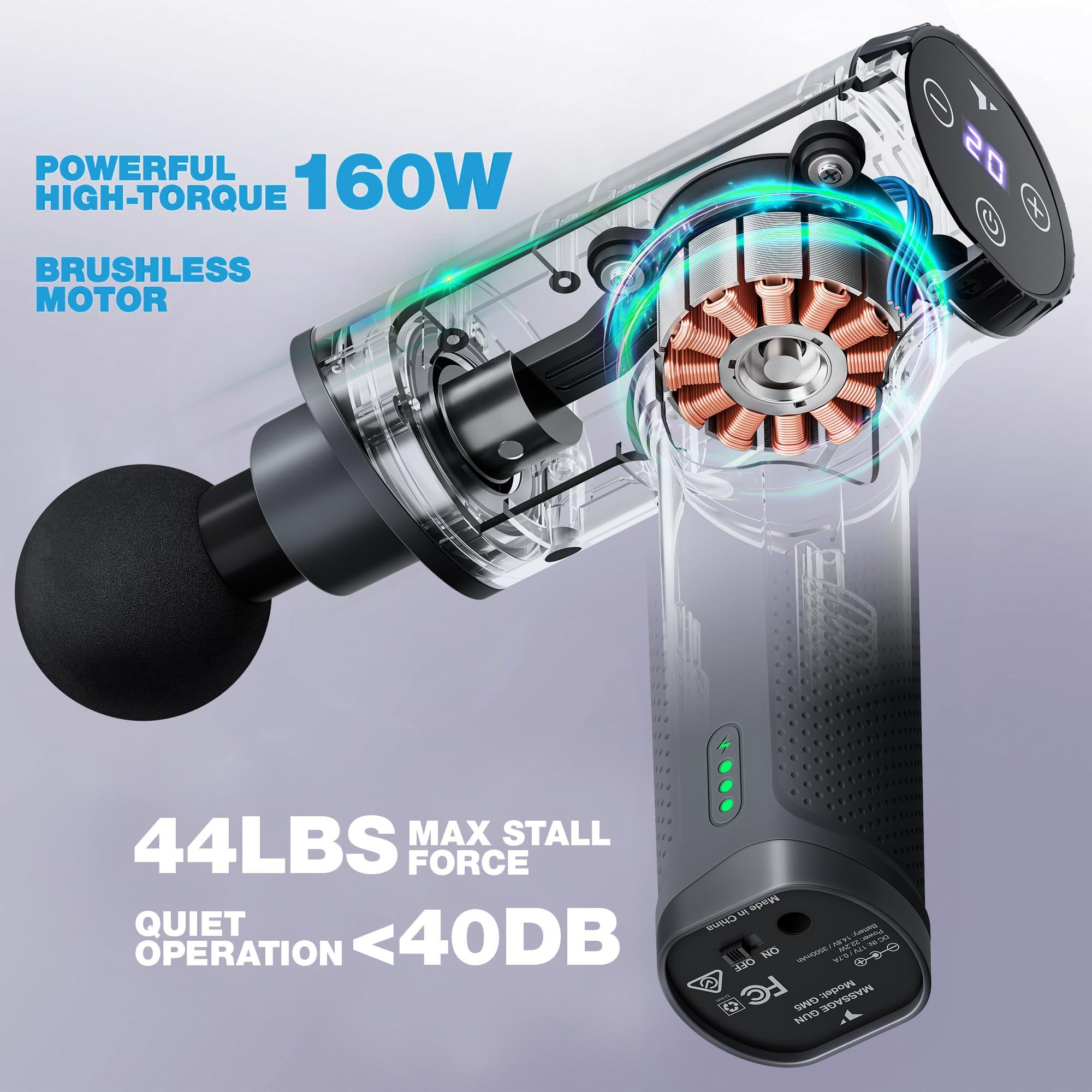 Turonic Turonic GM5 Handheld Massage Gun - Deep Tissue Percussion Massager, 20 Speeds, 7 Heads, Quiet, Powerful, Portable, Cordless, Rechargeable for Athletes, Personal Use, Shoulder, Leg, Foot, Back, Body