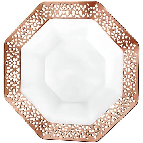 Lillian Collection Lillian Collection Lacetagon Rose Gold Premium Plastic Octagonal Soup Bowl - 14 oz. (Packs of 10) - Perfect for Parties, Weddings, and Events