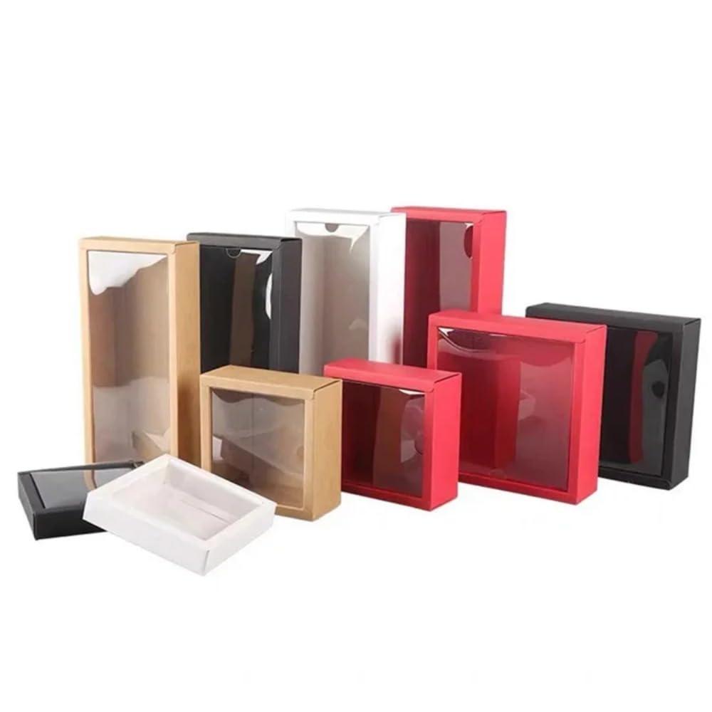 Awcmtpsyol 10Packs Rectangle Kraft Paper Box with PVC Window For Wedding ,Birthday Party,Jewelry, Candy Cookies Clear Boxes Decorative Gift Packaging (Kraft paper box + clear pvc,Inner Size:20*10*6cm Outer