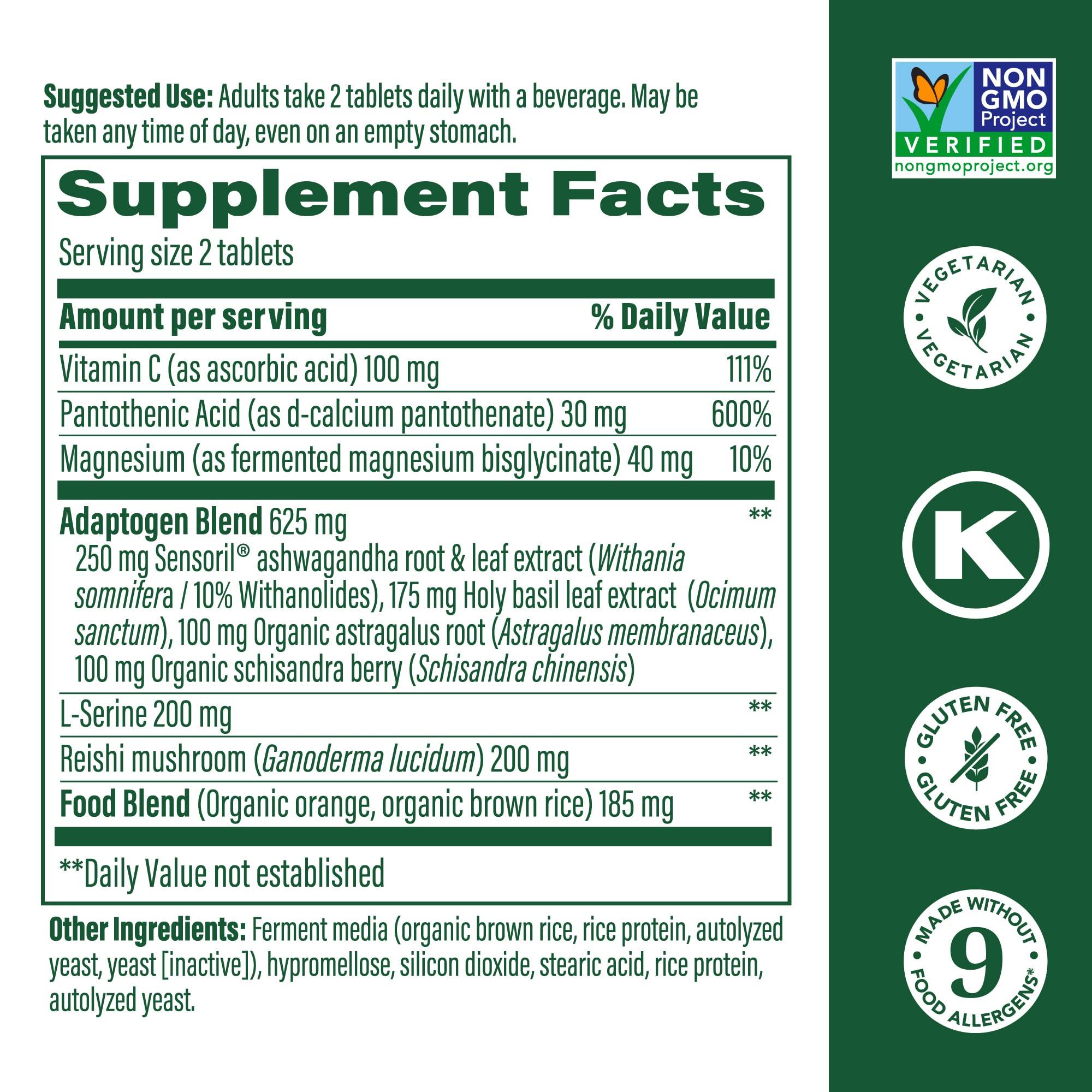 MegaFood MegaFood Adrenal Strength - Sensoril Ashwagandha, Vitamin C, fermented Magnesium Glycinate, Rhodiola Rosea, Reishi Mushroom & Food Blend - Supports a Normal Stress Response - 90 Tabs (45 Servings)