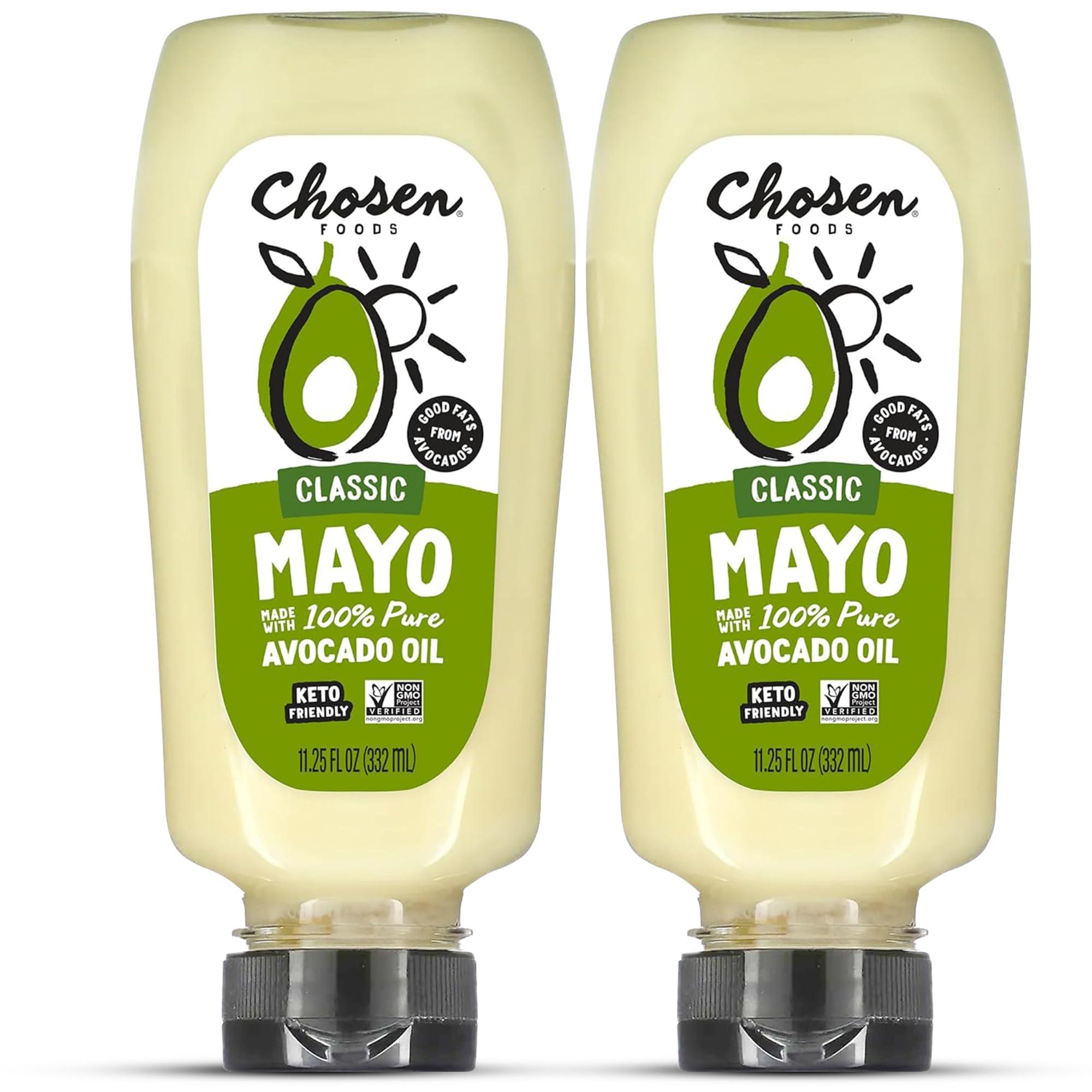 Chosen Foods Chosen Foods 100% Avocado Oil-Based Classic Mayonnaise, Gluten & Dairy Free, Low-Carb, Keto & Paleo Diet Friendly, Mayo for Sandwiches, Dressings and Sauces, Made with Cage Free Eggs (11.25 fl oz, 2 Pack)
