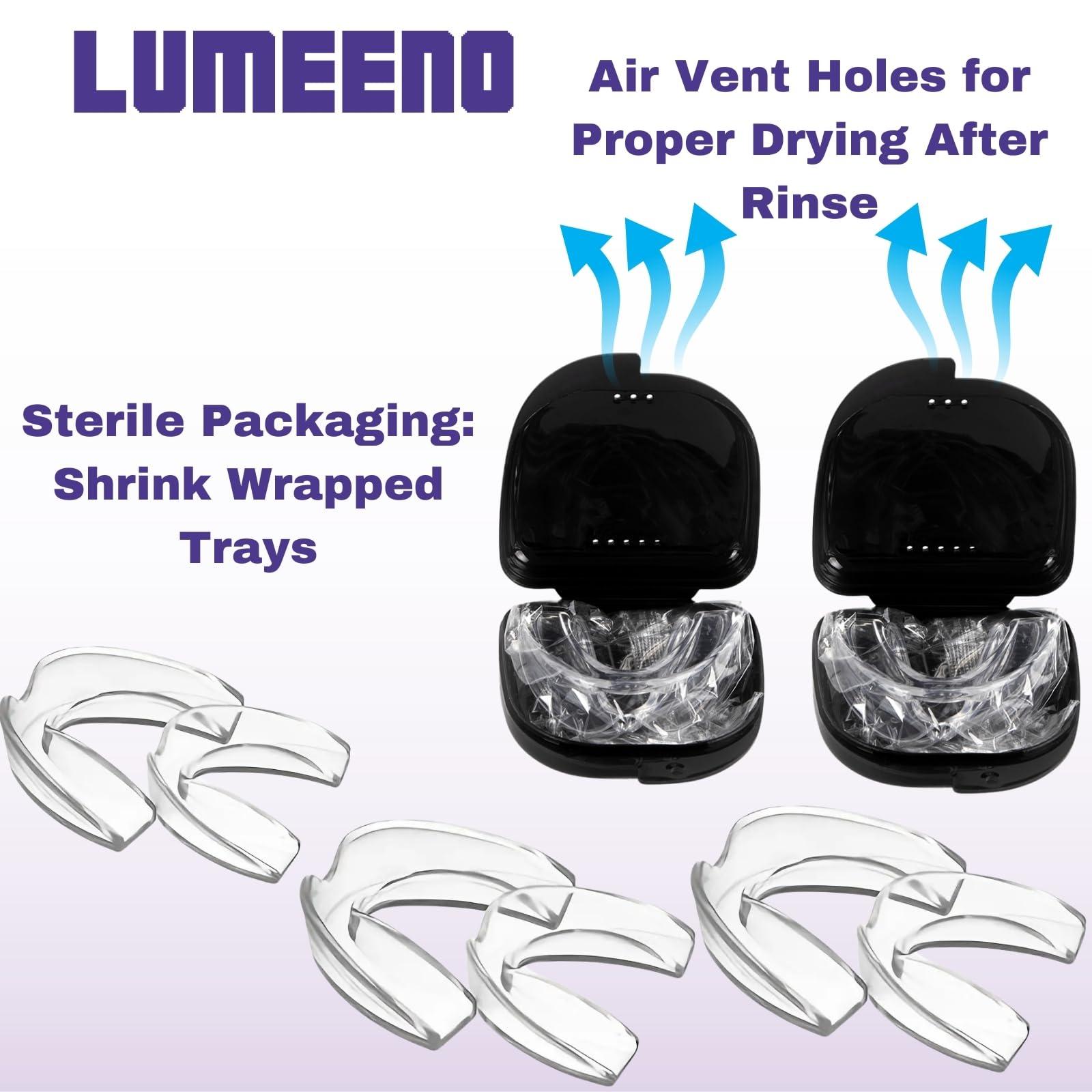 Lumeeno Mouth Guard for Grinding Teeth at Night Guards for Teeth Grinding 8-Pack (2 Sizes) and 2 Travel Cases Trimmable Design Hot Water Fit Mouthguard for Tooth Protection