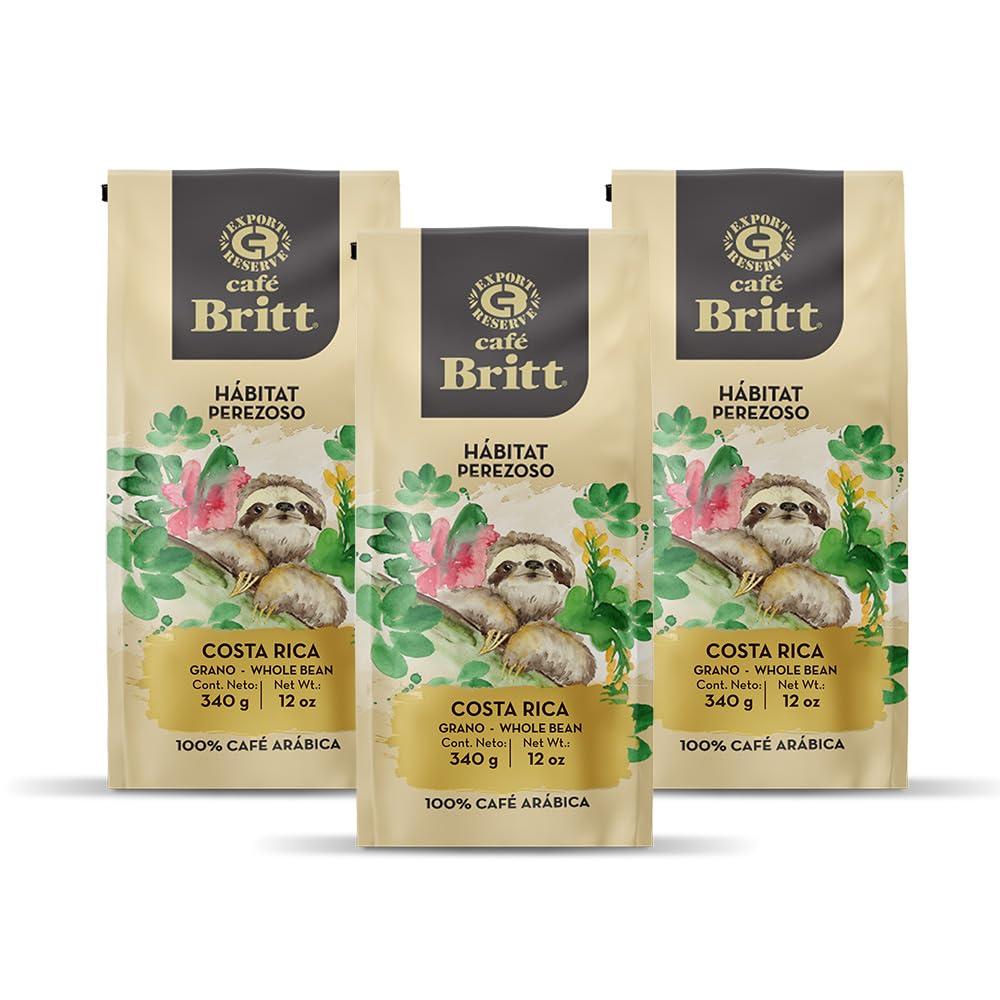 Cafe Britt Café Britt® - Costa Rican Habitat Sloth Coffee (12 oz.) (3-Pack) - Whole Bean, Arabica Coffee, Kosher, Gluten Free, 100% Gourmet & Medium Light Roast