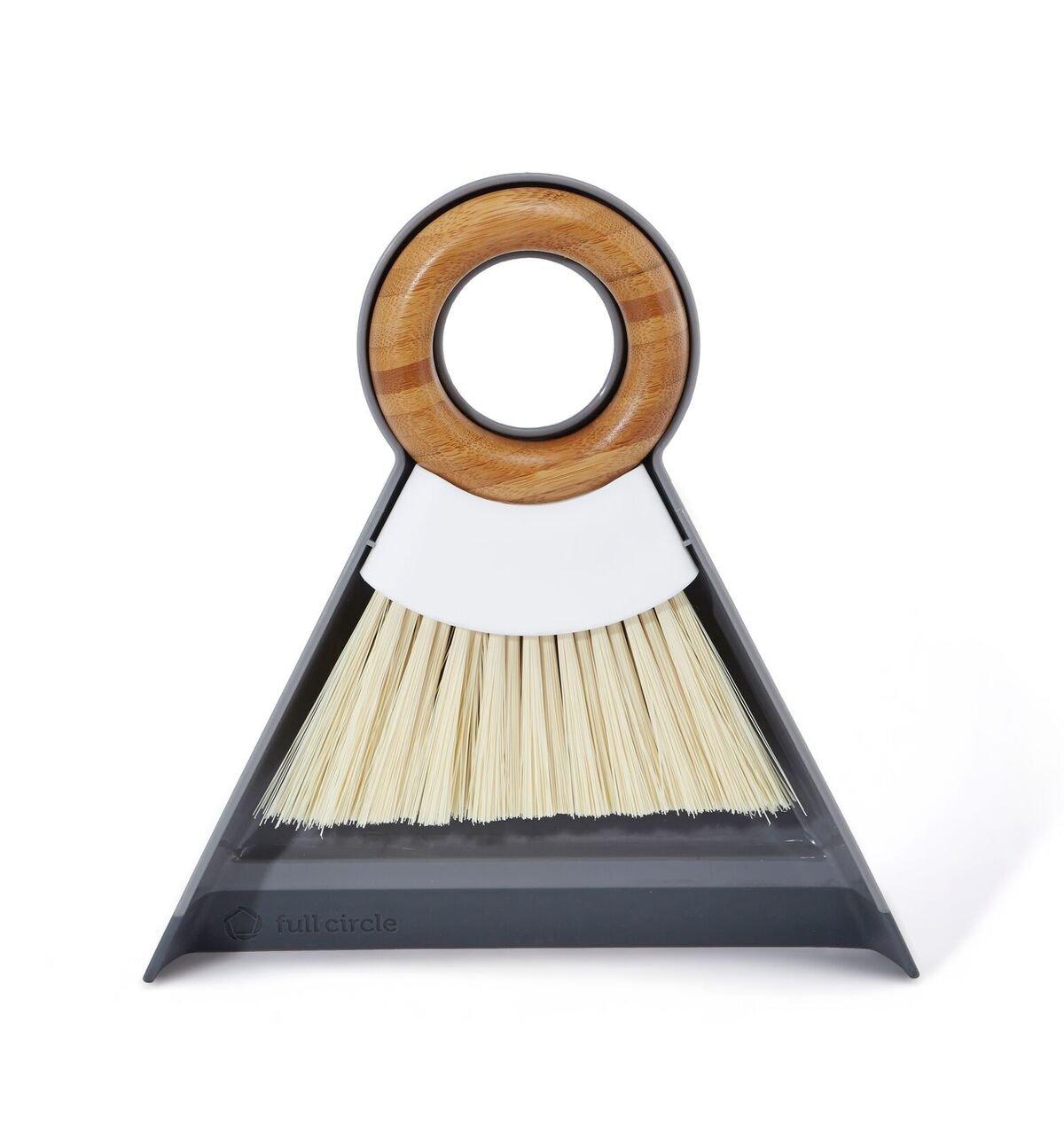 Full Circle Full Circle and Brush Set, White Tiny Team Mini Dustpan & Tough Stuff All-Purpose Scrub Brush, White 4.45\" x 5.12\" x 3.82\"