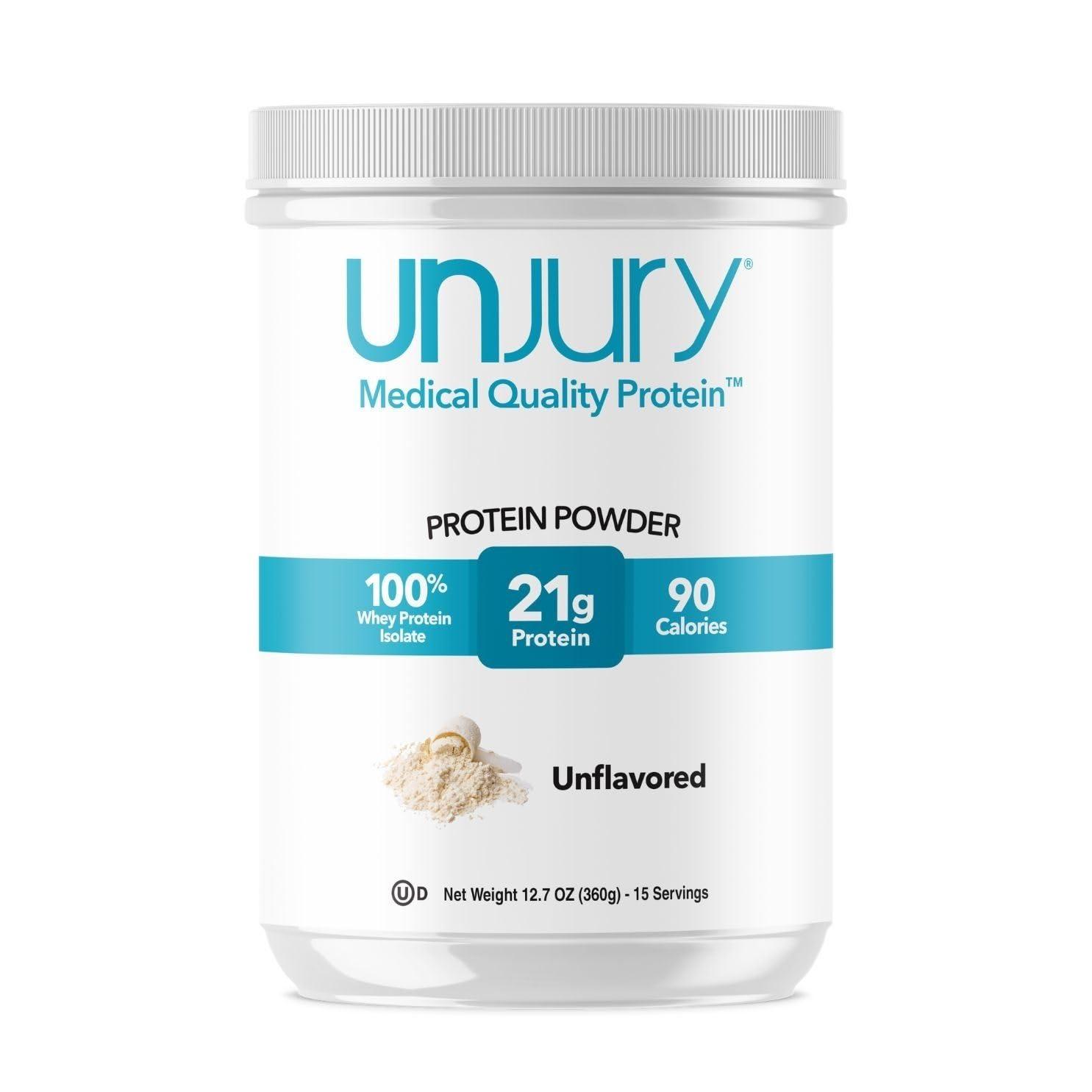 Unjury Unjury Unflavored Protein Powder | 21g 100% Whey Isolate Protein Powder | Unflavored Whey Protein Powder | Low Carb and Sugar Free Whey Protein Isolate | Gluten Free | Certified Kosher | 15 Servings