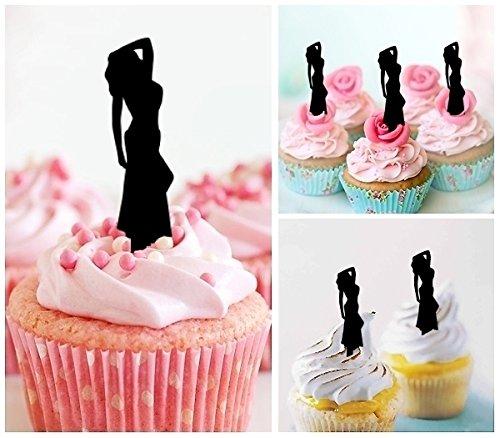 jjphonecase TA0013 Model Woman Silhouette Party Wedding Birthday Acrylic Cupcake Toppers Decor 10 pcs