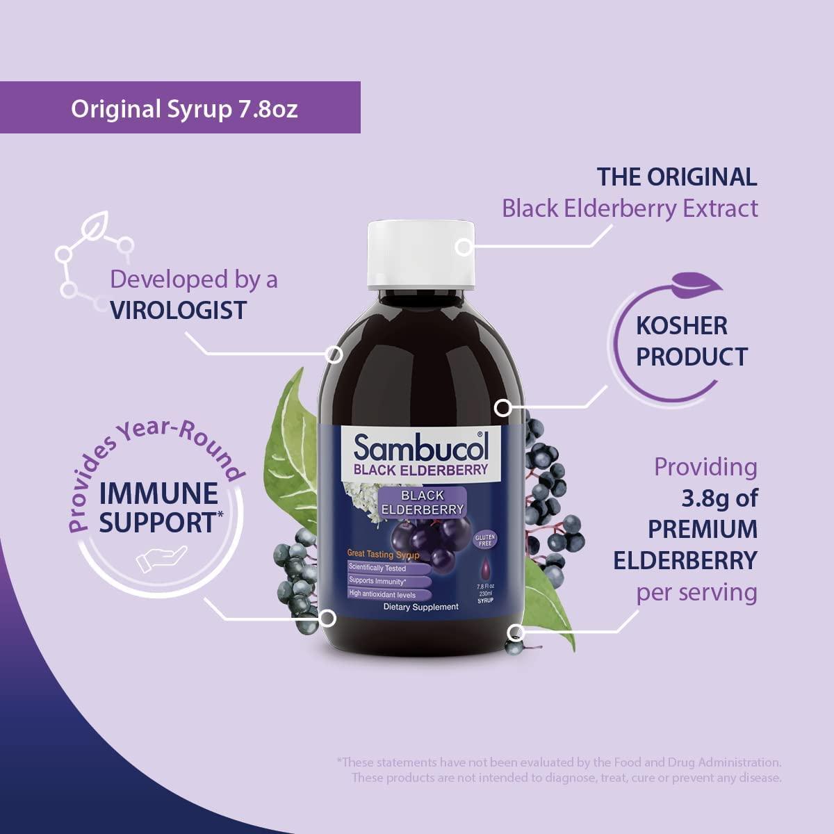 Sambucol Sambucol Black Elderberry Syrup - Sambucus Elderberry Syrup, Black Elderberry Liquid, Immune Support, High Antioxidants, Gluten Free - Original Formula, 7.8 Fl Oz (Pack of 2)