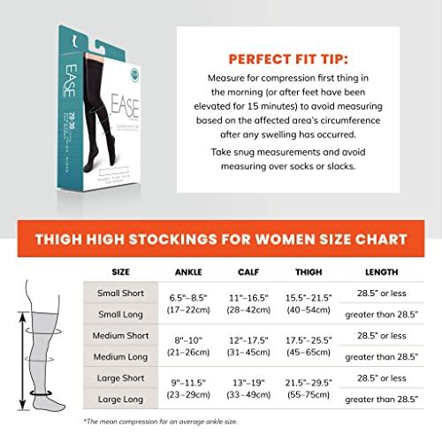 EASE BY THERAFIRM Ease Opaque Women's Support Thigh High Stockings - 20-30mmHg Moderate Compression Nylons (Coal, Small Long)