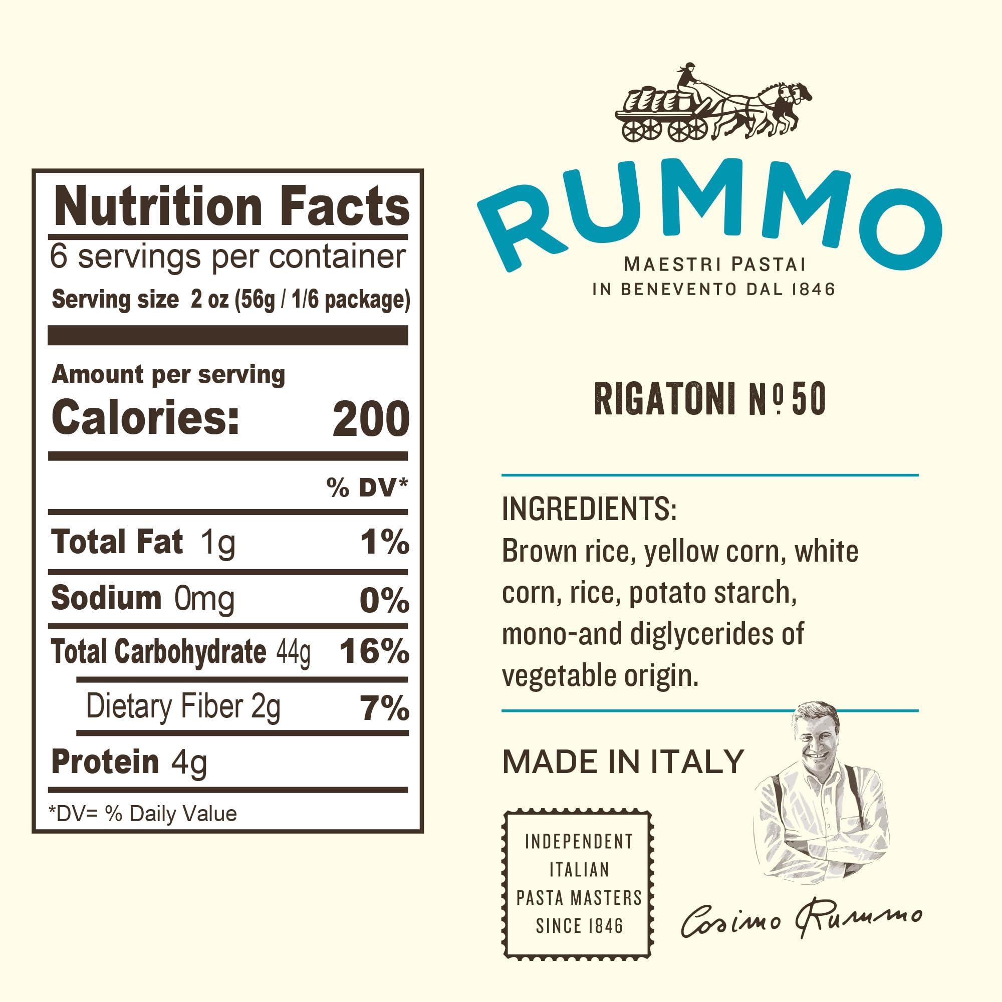 Rummo Rummo Gluten Free Rigatoni N.50 - Gluten Free Pasta, Made with Corn & Rice, Rigatoni Pasta Noodles, Pasta from Italy - 12 Ounce (Pack of 3)
