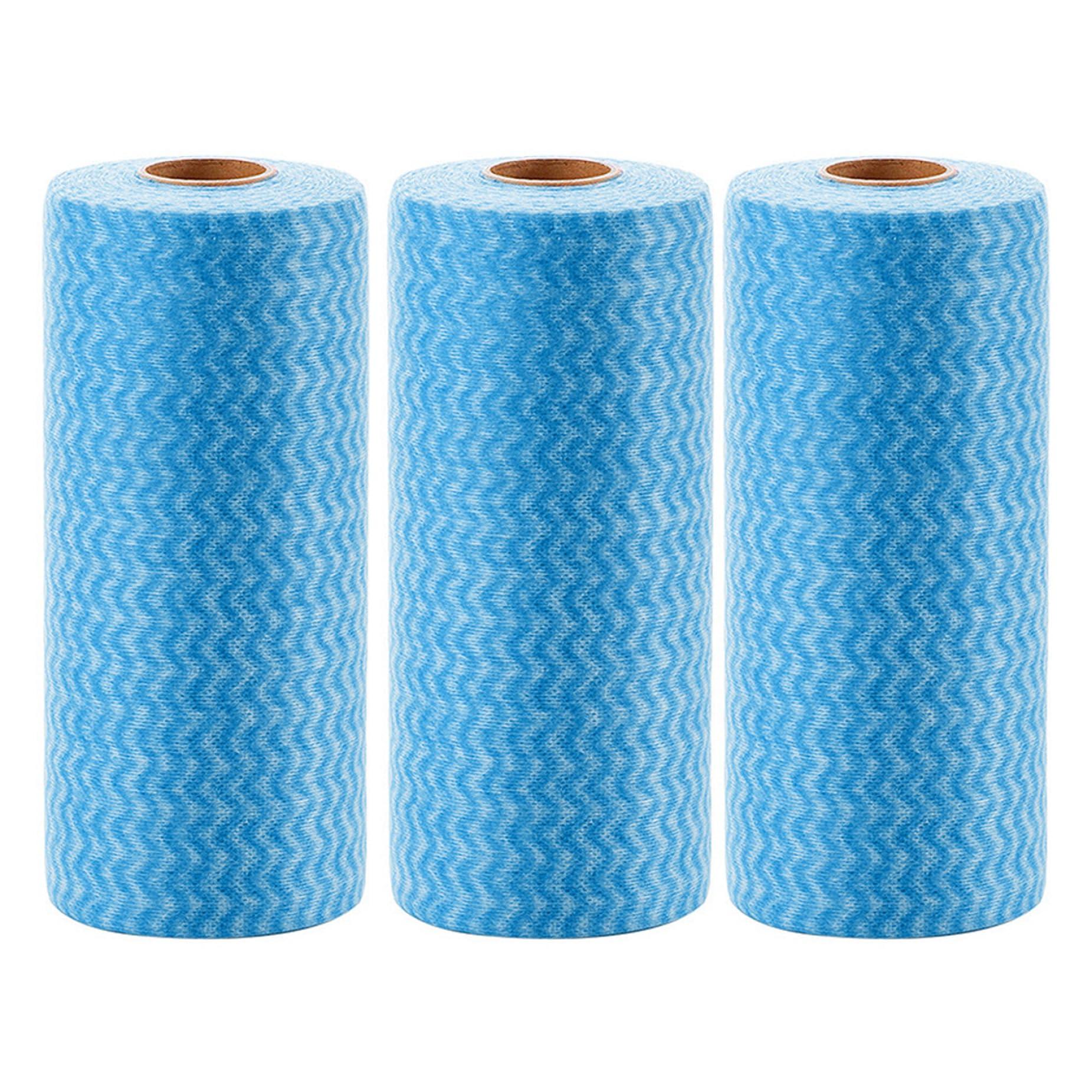 Banziaju Disposable Cleaning Cloths Kitchen Cloth 3 Rolls 150 Sheets Disposable Cleaning Cloths All Purpose Dish Cloths Non Woven Blue Cloths Wash for Kitchen Bathroom Window Glass