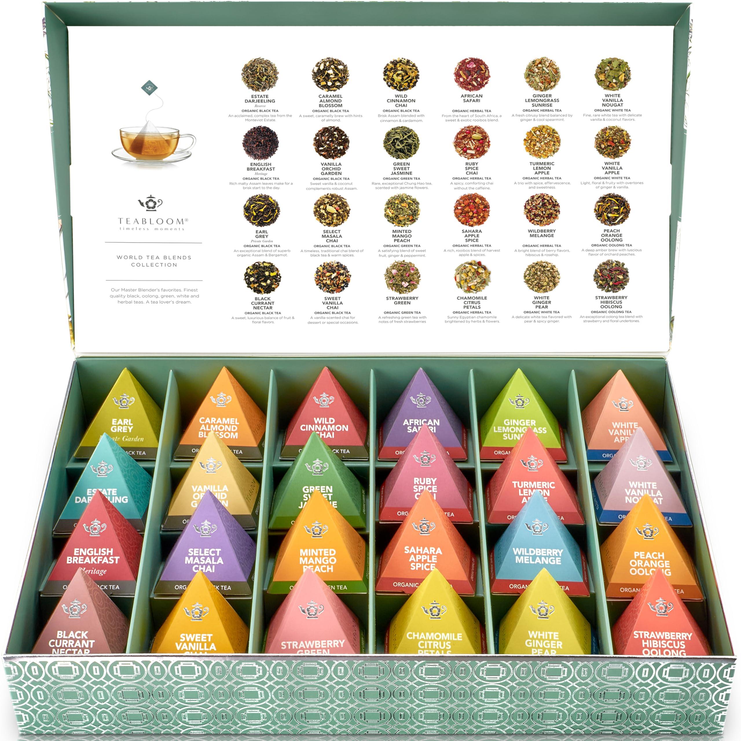 Teabloom Teabloom - World\'s Finest Pyramid Tea Collection, 24 Varieties of USDA Certified Organic Teas - Black Tea, Green Tea, White Tea, Oolong Tea, and Herbal Tea Blends