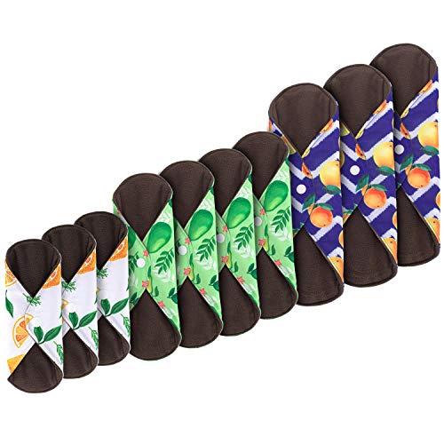 Teamoy Teamoy 10pcs Cloth Panty Liners, Reusable Sanitary Pads with Wet Bag, Washable Cloth Menstrual Pads with Charcoal Absorbency Layers (Lemon Series, 3pcsx7.9"+ 4pcsx10"+ 3pcsx11.6")