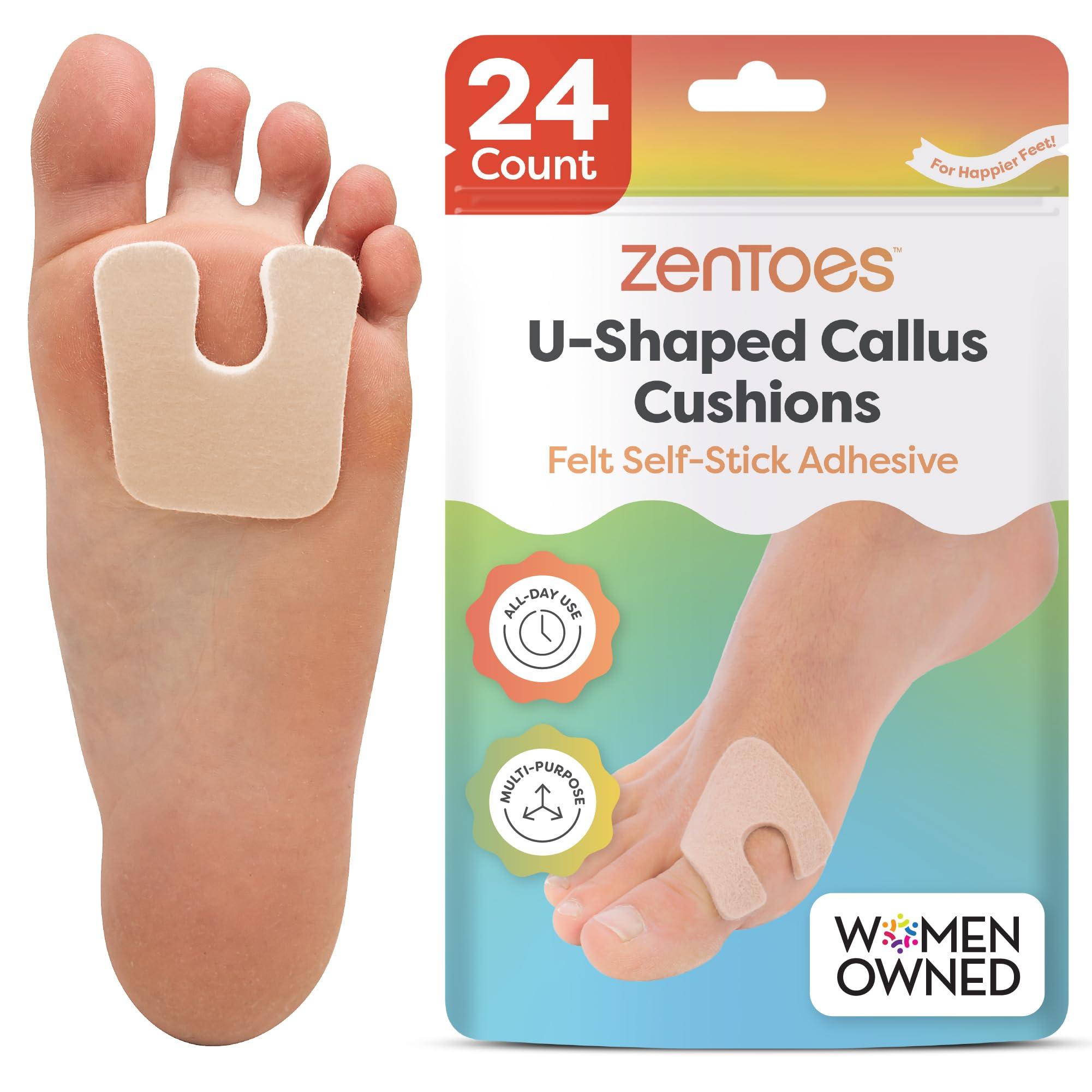 ZenToes ZenToes U-Shaped Felt Callus Pads | Protect Calluses from Rubbing on Shoes | Reduce Foot and Heel Pain | Pack of 24 1/8” Self-Stick Pedi Cushions
