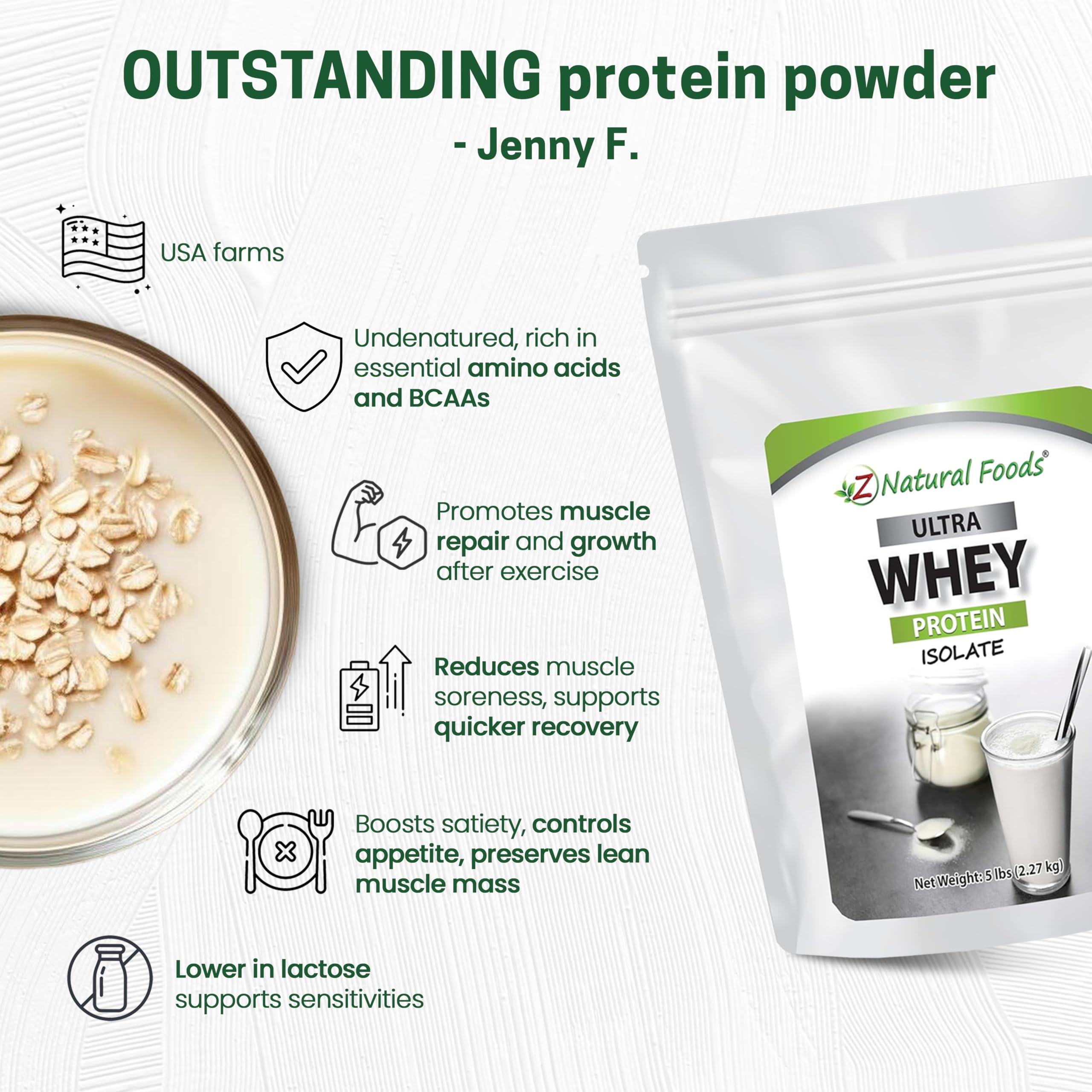 Z Natural Foods Z Natural Foods Ultra Whey Protein Isolate Powder - Pure, Unflavored, Unsweetened Whey Protein Powder - Flavorless Whey Isolate with Vital Proteins for Fitness, Sports Nutrition, Immune Support, 5 lb