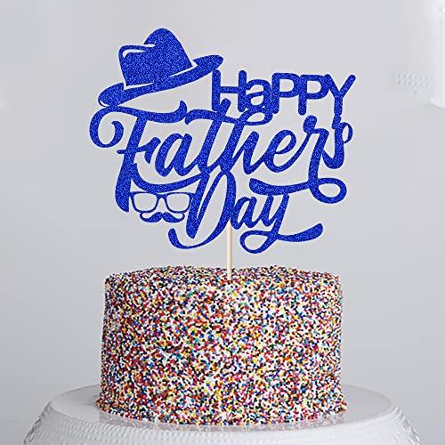 Kaoenla Father\'s Day Cake Topper-Happy birthday dadHappy Father\'s Day Best Dad Ever cake Topper The Men Birthday Party Picks for Cake Decorations Toppers (Blue)