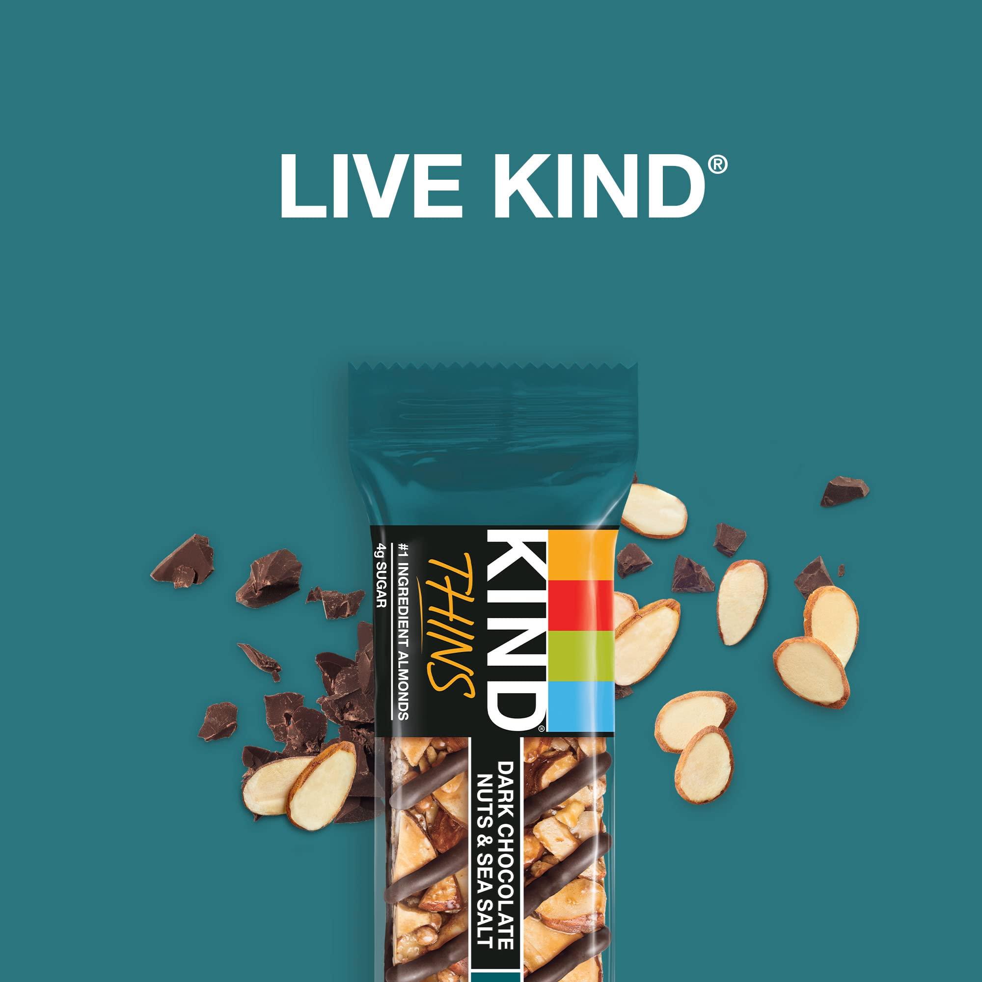 KIND KIND THINS Dark Chocolate Nuts & Sea Salt Bars (Now with Peanuts), Gluten Free, 4g Sugar, 0.74 oz bars, 10 count
