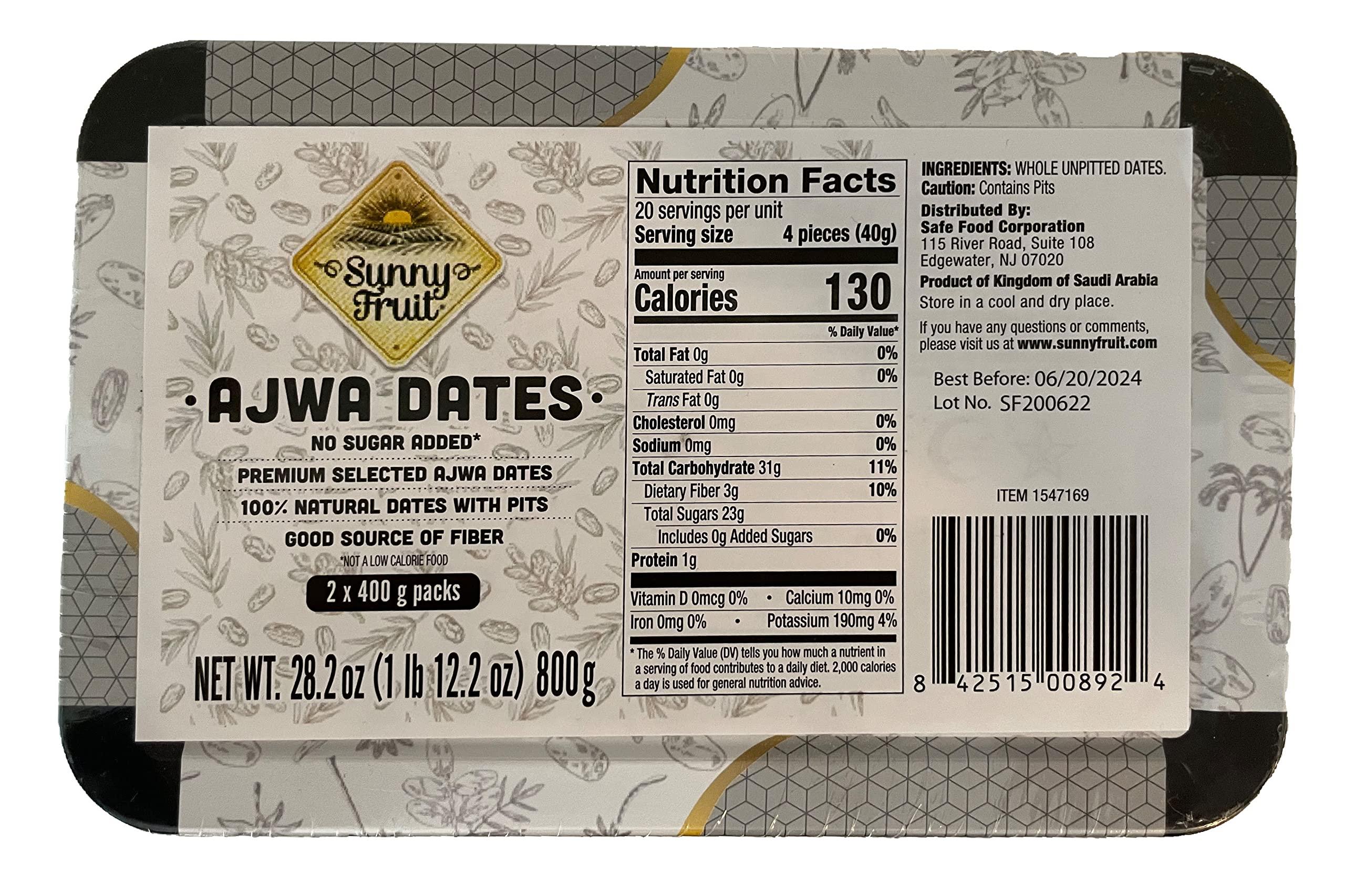 SUNNY FRUIT Ajwa Dates Premium Quality 2 pack, 800g/28.2oz total (400g/14.1oz x 2) - Imported from Saudi Arabia, 100% Natural
