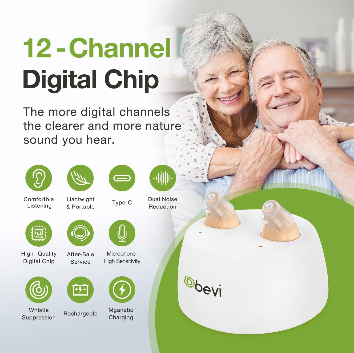 BEVI BEVI Rechargeable Hearing Aids for Adults Seniors, OTC Hearing Aids for Adults Seniors Rechargeable with Noise Cancelling, Invisible Hearing Aid Beige