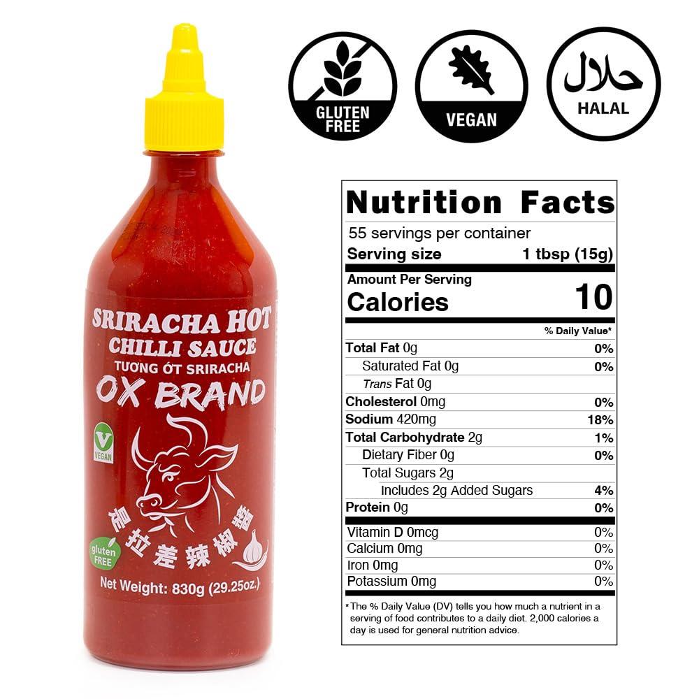 MISHIMA [MISHIMA] OX Brand Sriracha Hot Chili Sauce | Authentic Thai Flavor | Gluten-Free | Vegan | Halal-Certified | Spicy Culinary Delight (29.25oz x 1 Bottle)