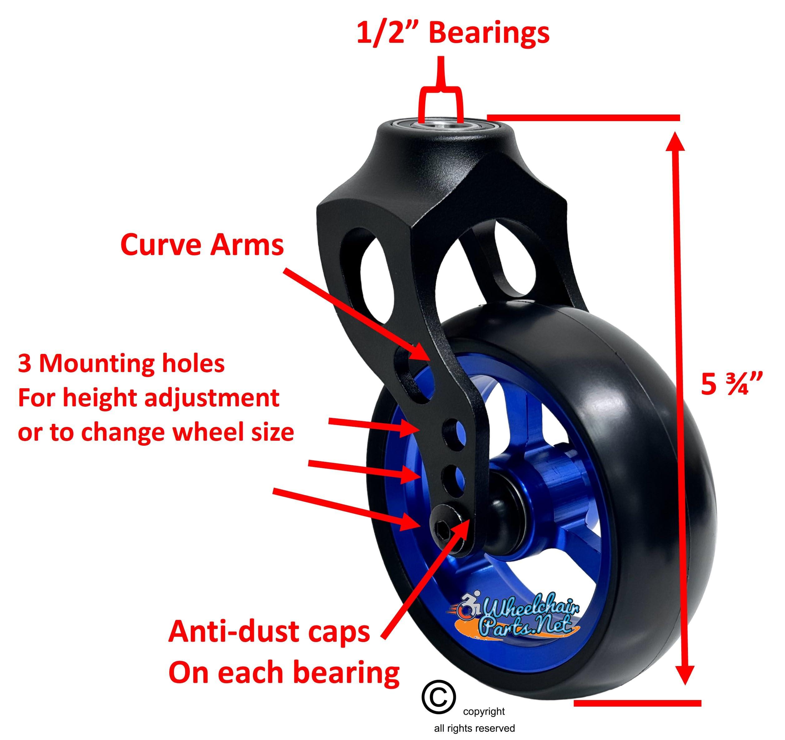 Wheelchairparts.Net Wheelchair Front Caster Fork with 4x1.40 Easy Roll Wheel (Blue Rim/Black Fork)
