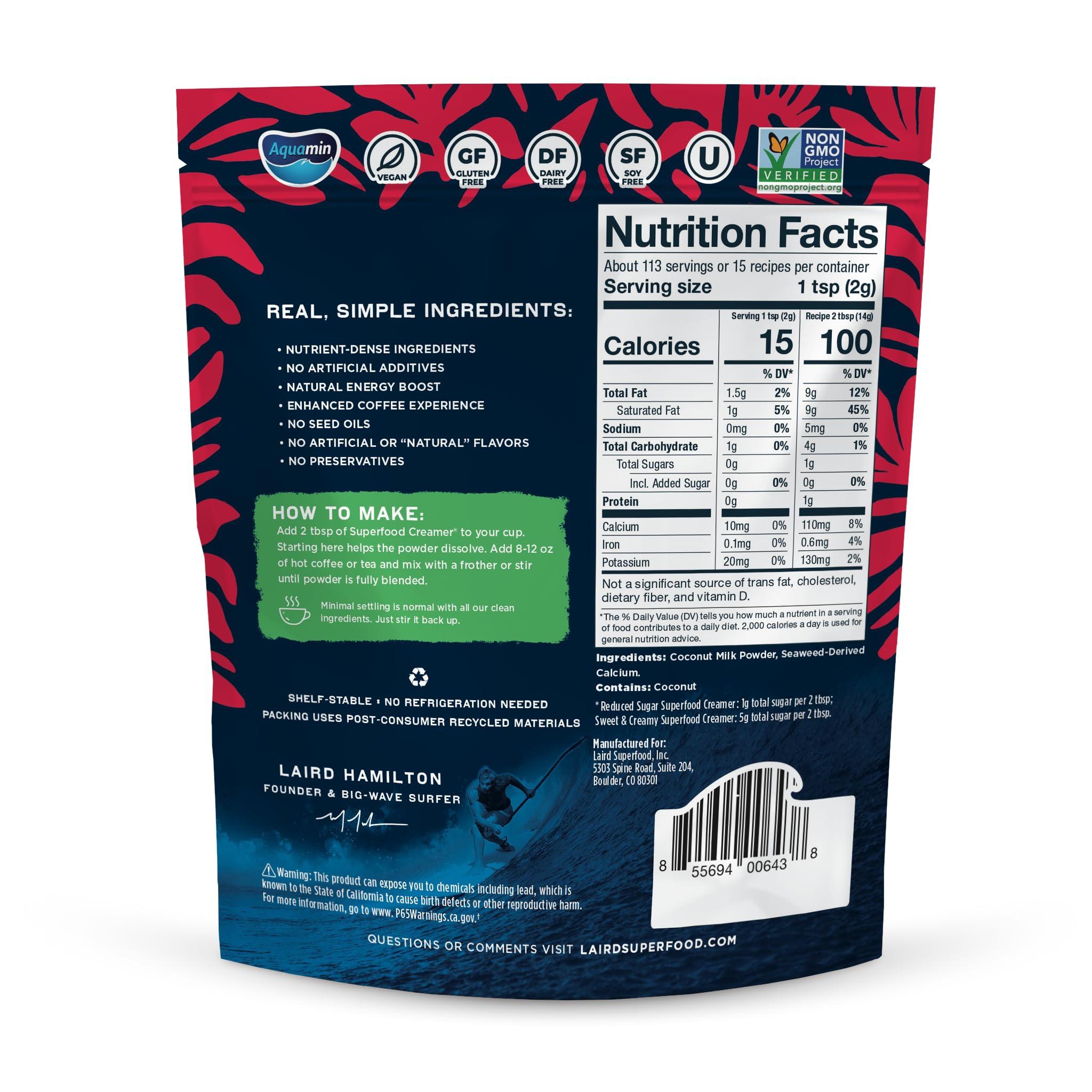 Laird Superfood Laird Superfood Non-Dairy Reduced Sugar Superfood Coconut Powder Coffee Creamer, Keto, No Sugar Added, Gluten Free, Non-GMO, Vegan, 8 oz. Bag, Pack of 1