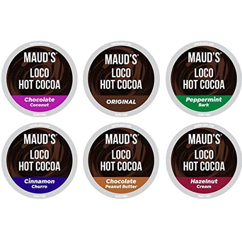 MAUD\'S Maud\'s Flavored Hot Chocolate Variety Pack, 48ct. Solar Energy Produced Recyclable Single Serve Gluten & Dairy Free Flavored Hot Cocoa Pods, 100% California Blended Hot Cocoa Variety, KCup Compatible
