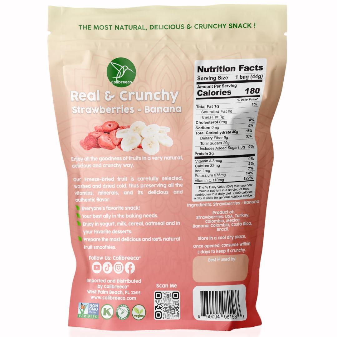 COLIBREECO Colibreeco, Freeze-Dried Fruit Snack, (Variety Pack of 4), Mix Pineapple & Mango, Mix Strawberry & Banana, Real and Crunchy, Non-GMO, Kosher and Vegan, 100% Fruit, No Sugar Added, Excellent for Healthy Snacks and Gluten Free.