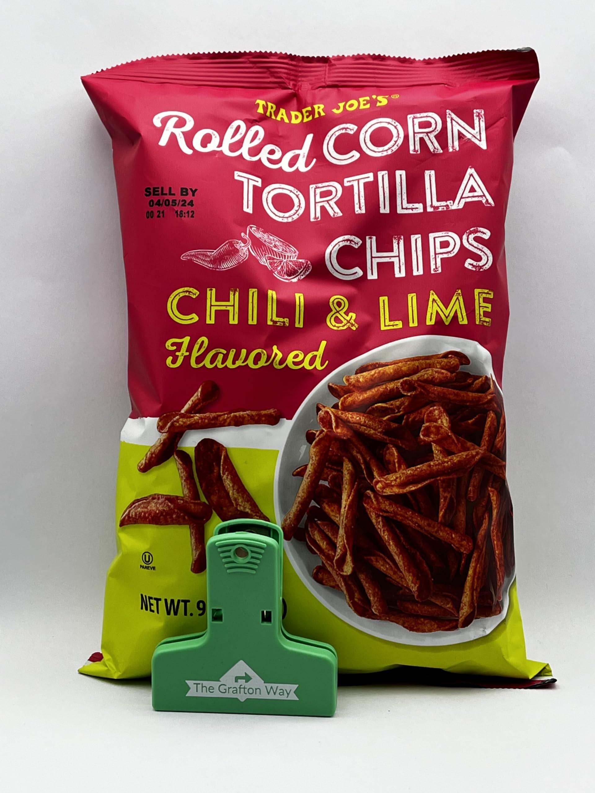 The Grafton Way Trader Joe\'s Rolled Corn Tortilla Chips Chili & Lime Flavored with Grafton Way Chip Clip (1 Pack)