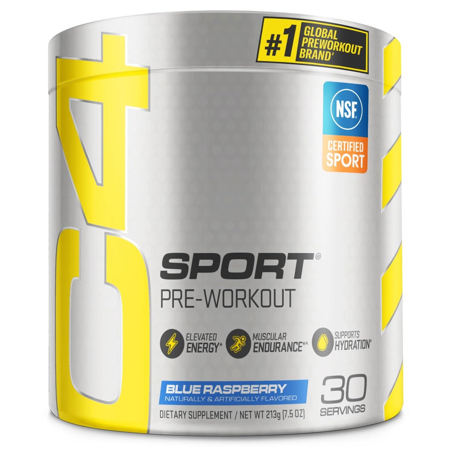 Cellucor C4 Ripped Sport Pre Workout Powder Fruit Punch - NSF Certified for Sport + Sugar Free & C4 Sport Pre Workout Powder Blue Raspberry - Pre Workout Energy