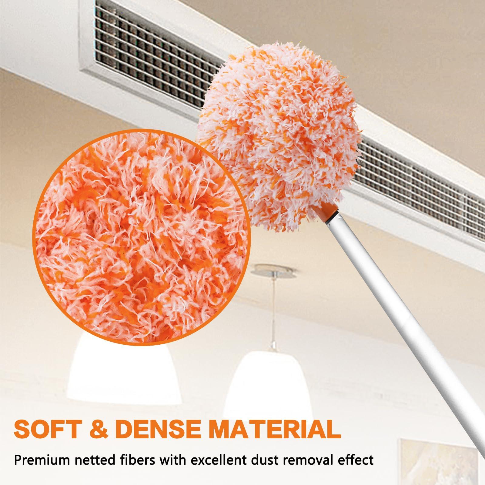 Heonay Ceiling Fan Cleaner Duster Reusable Microfiber Ceiling Fan Blade Cleaner Removable Duster with Extension Pole Adjusts 13 to 49.7 Inch for Cleaning Walls Furniture Door Window Top (Orange White)