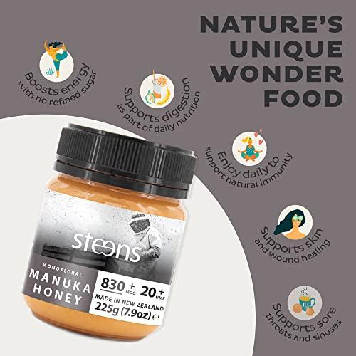 Steens Steens Manuka Honey - MGO 830+ - Pure & Raw 100% Certified UMF 20+ Manuka Honey - Bottled and Sealed in New Zealand - 4 x 7.9 oz