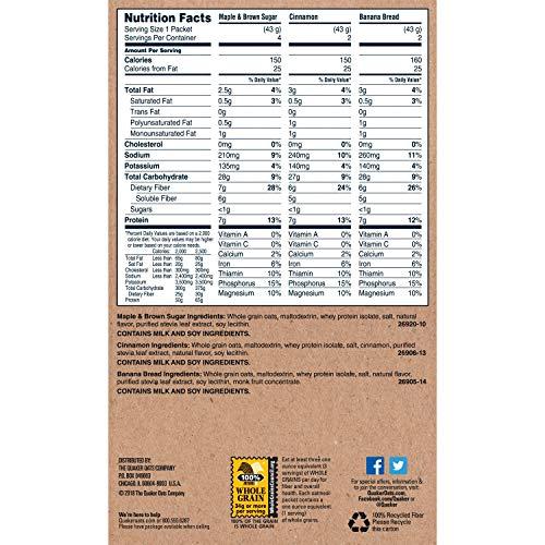 Quaker Quaker Instant Oatmeal, Fiber & Protein 3 Flavor Variety Pack, Individual Packets, 8 Count (Pack of 4)