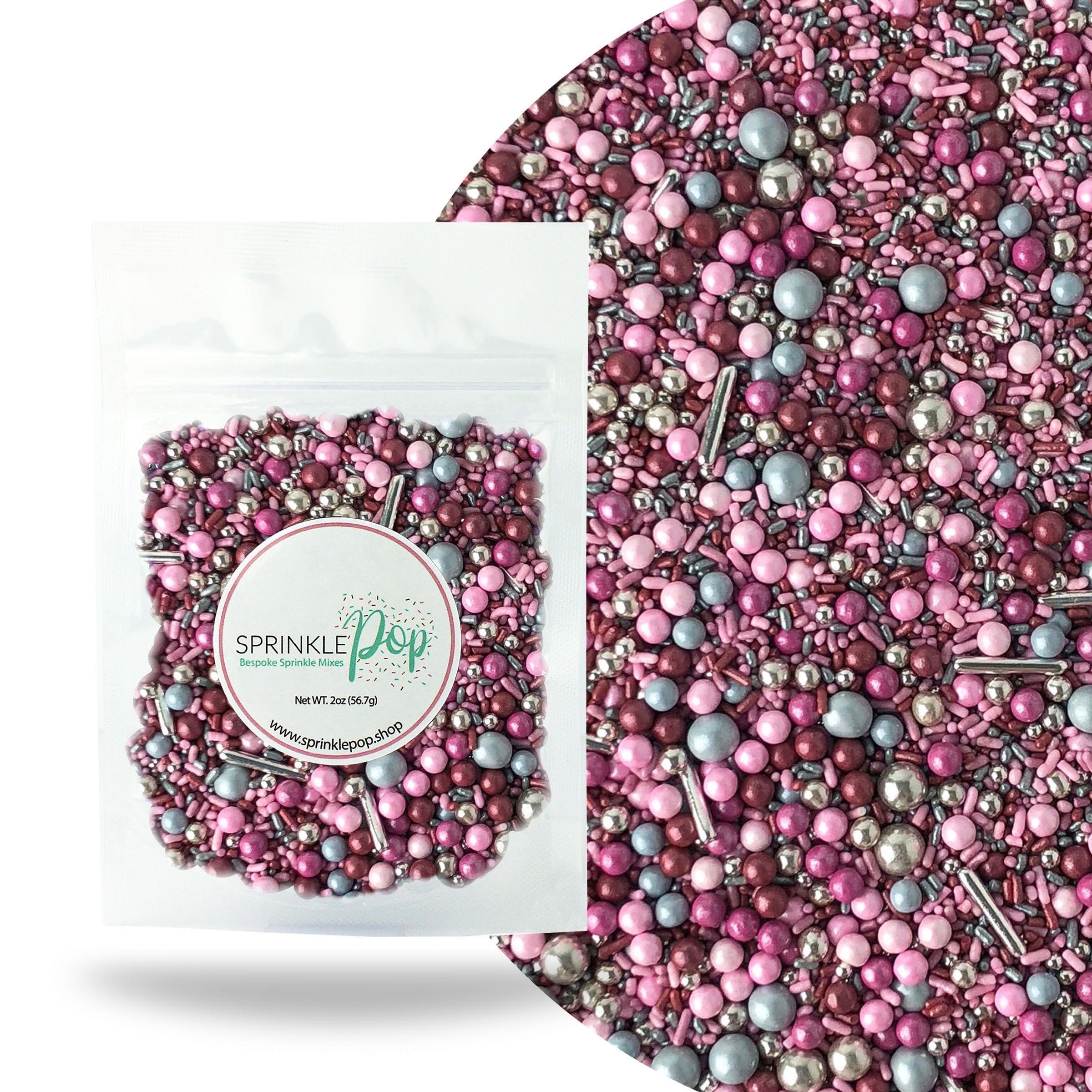 SPRINKLE POP Romance Sprinkle Mix| Made In USA By Sprinkle Pop| Light Pink Mauve Burgundy Sprinkles with Silver Metallic Dragees| Sprinkles For Decorating Bridal Shower Wedding Cupcakes Donuts Cakes Cookies, 2oz
