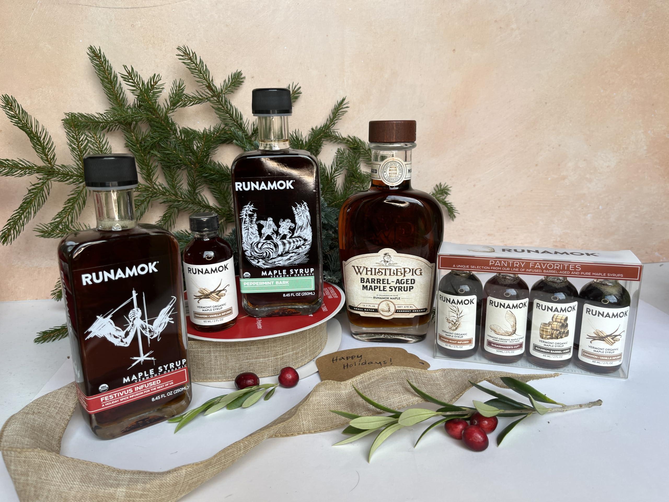 Runamok Runamok Maple Peppermint Bark Infused Maple Syrup - Authentic & Real Vermont Maple Syrup | Gluten Free & Natural Sweetener | Great Christmas Holiday Gift for Foodies! Breakfast, Coffee, Pancakes Maple Syrup | 8.45 Fl Oz (250mL)