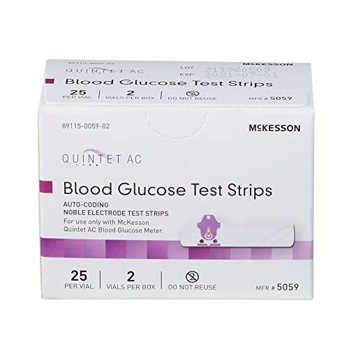 McKesson McKesson QUINTET AC Blood Glucose Test Strips - Auto Coding, Noble Electrode Strips, for Self-Testing and Point-of-Care Testing of Whole Blood Glucose, 50 Strips, 1 Pack
